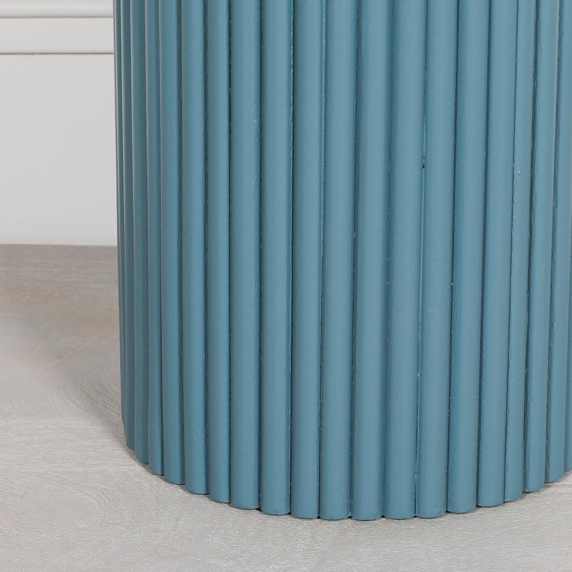 Product photograph of Ribbed Ocean Blue Round Occasional Side Table from Choice Furniture Superstore.