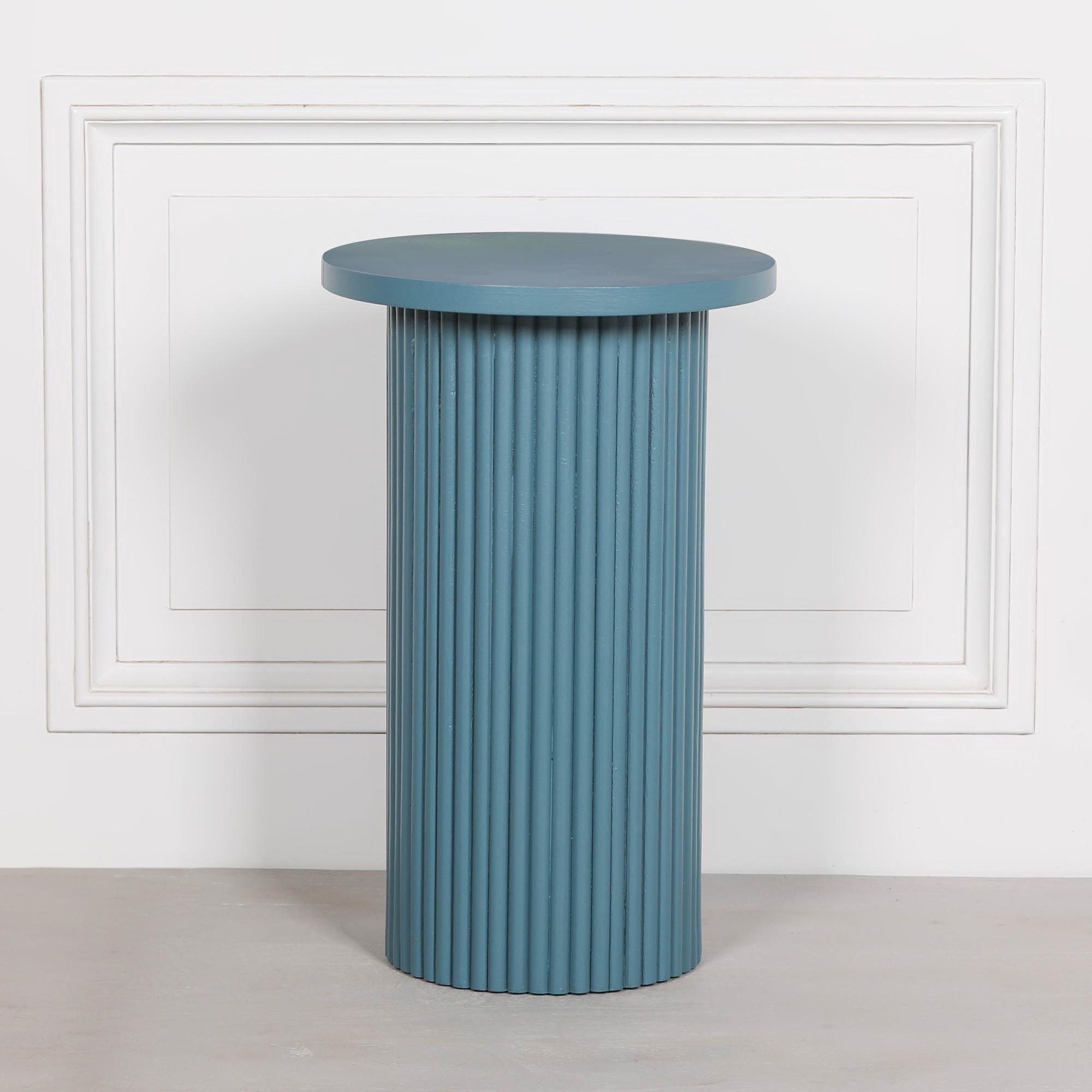 Product photograph of Ribbed Ocean Blue Round Occasional Side Table from Choice Furniture Superstore.