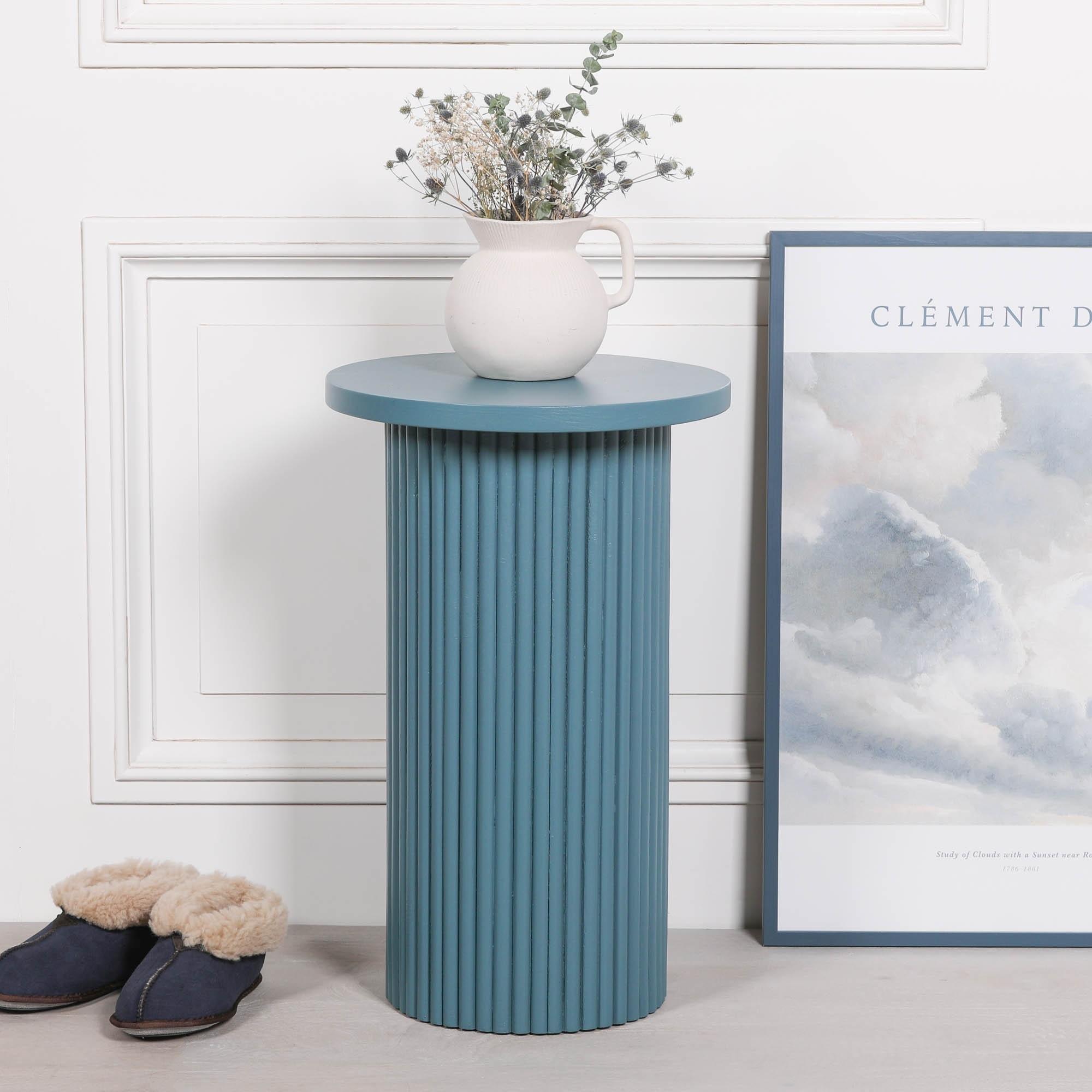 Product photograph of Ribbed Ocean Blue Round Occasional Side Table from Choice Furniture Superstore.