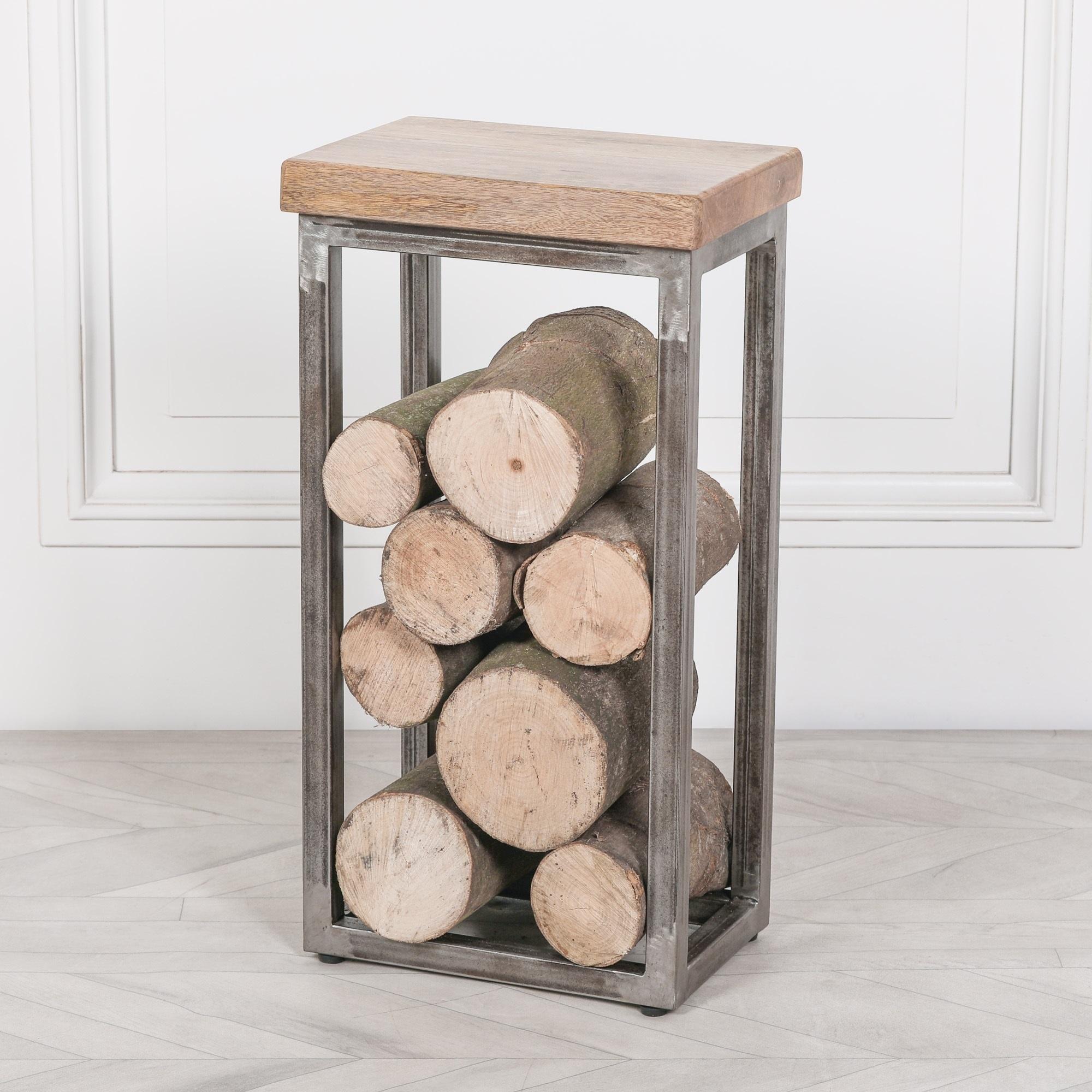 Product photograph of Wooden Top Log Store Side Table from Choice Furniture Superstore.