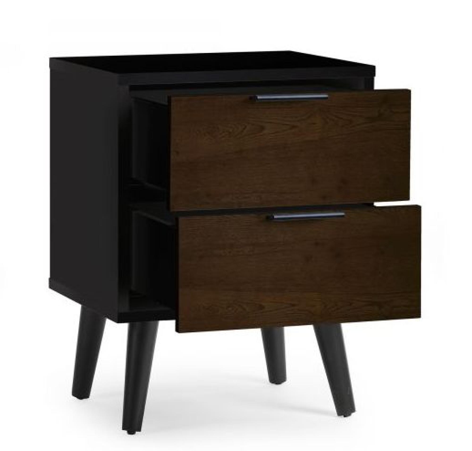 Product photograph of Alba Black And Walnut 2 Drawer Bedside Cabinet from Choice Furniture Superstore.