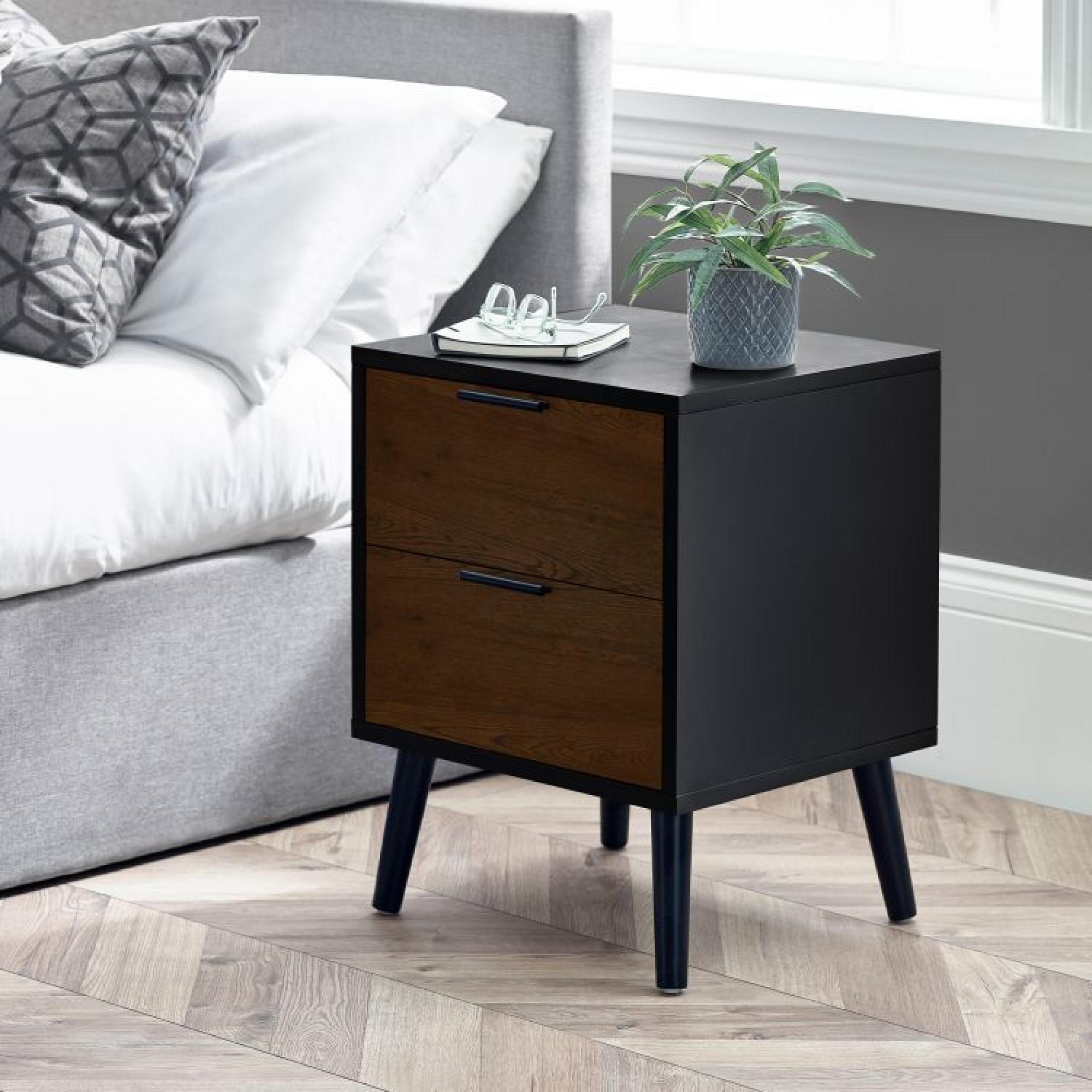 Product photograph of Alba Black And Walnut 2 Drawer Bedside Cabinet from Choice Furniture Superstore.