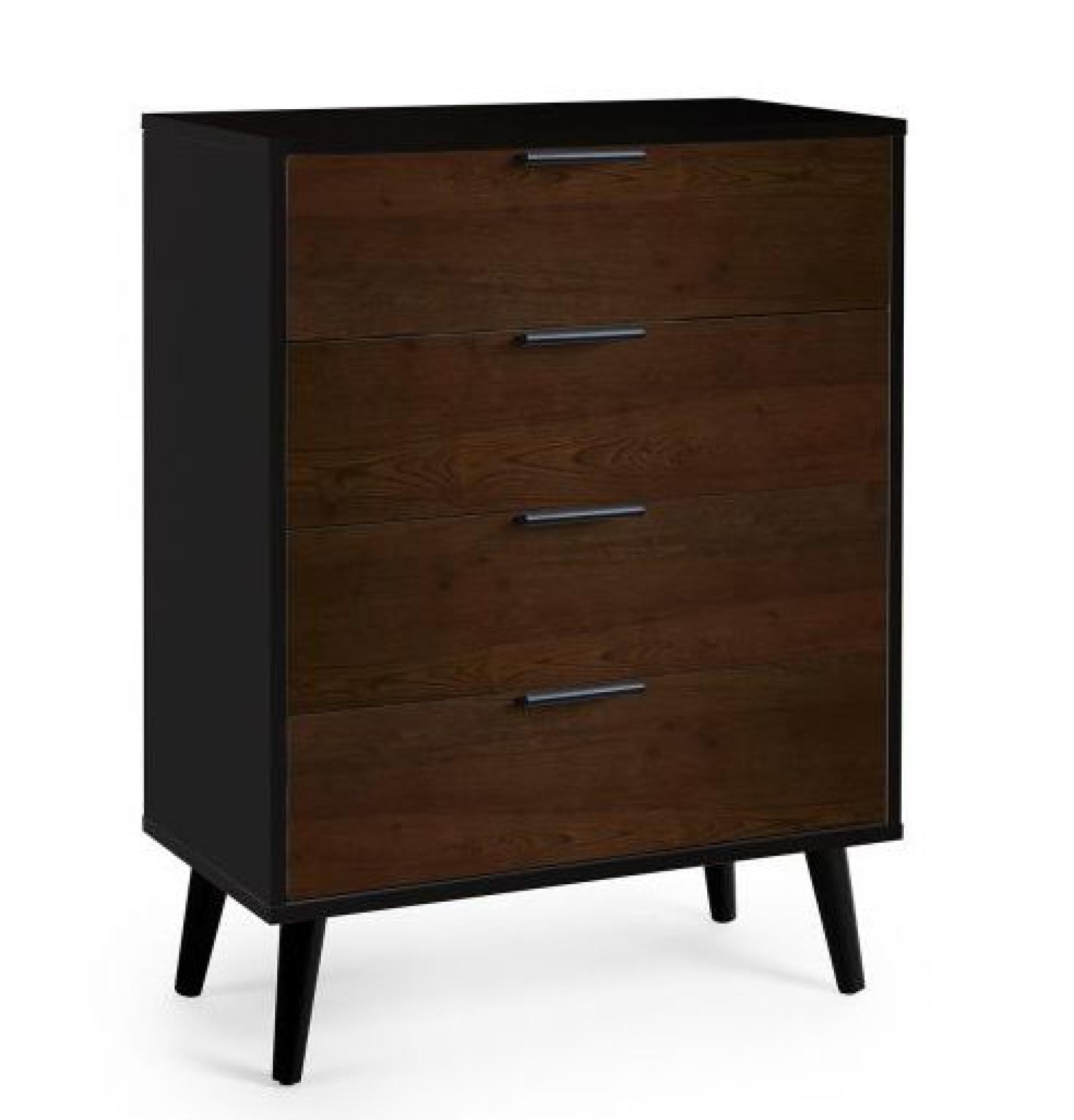 Product photograph of Alba Black And Walnut 4 Drawer Chest from Choice Furniture Superstore.