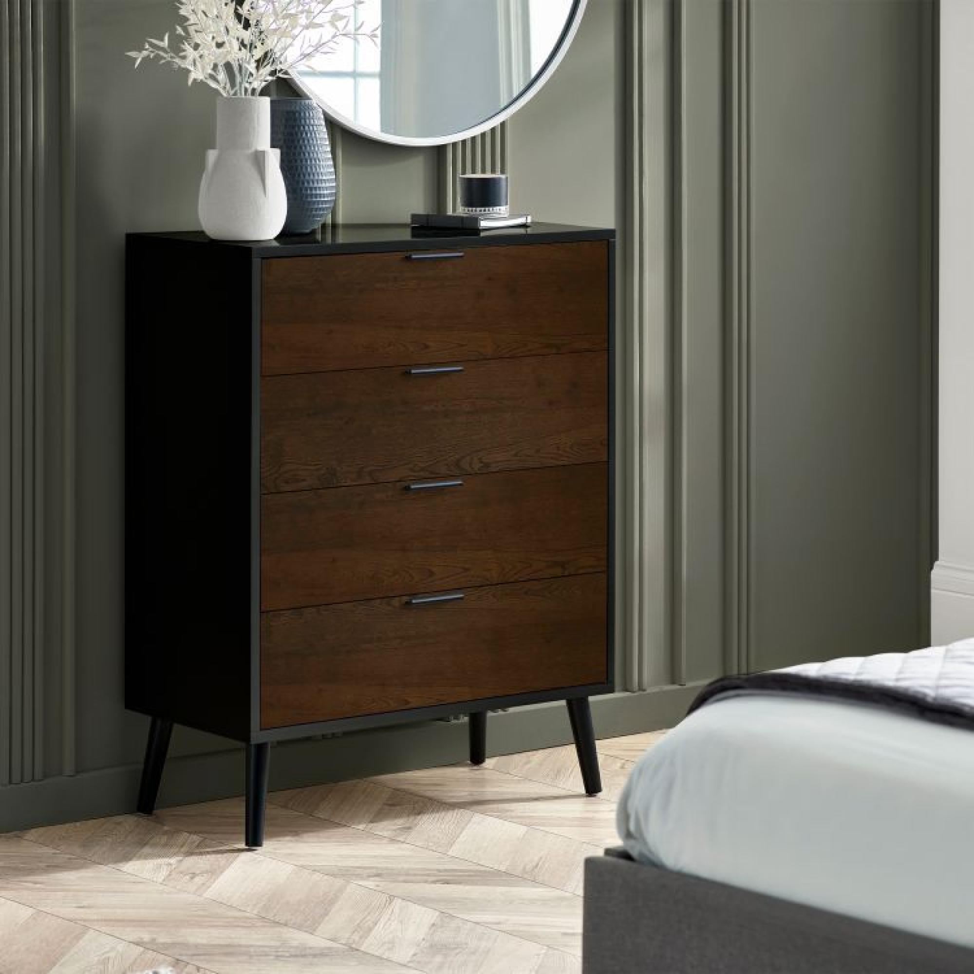 Product photograph of Alba Black And Walnut 4 Drawer Chest from Choice Furniture Superstore.