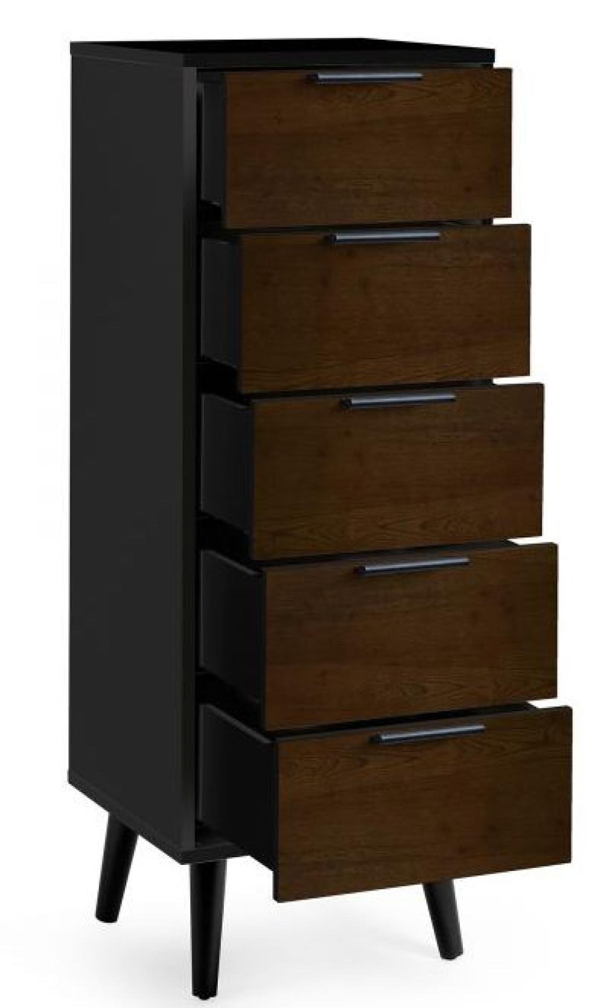 Product photograph of Alba Black And Walnut 5 Drawer Narrow Chest from Choice Furniture Superstore.