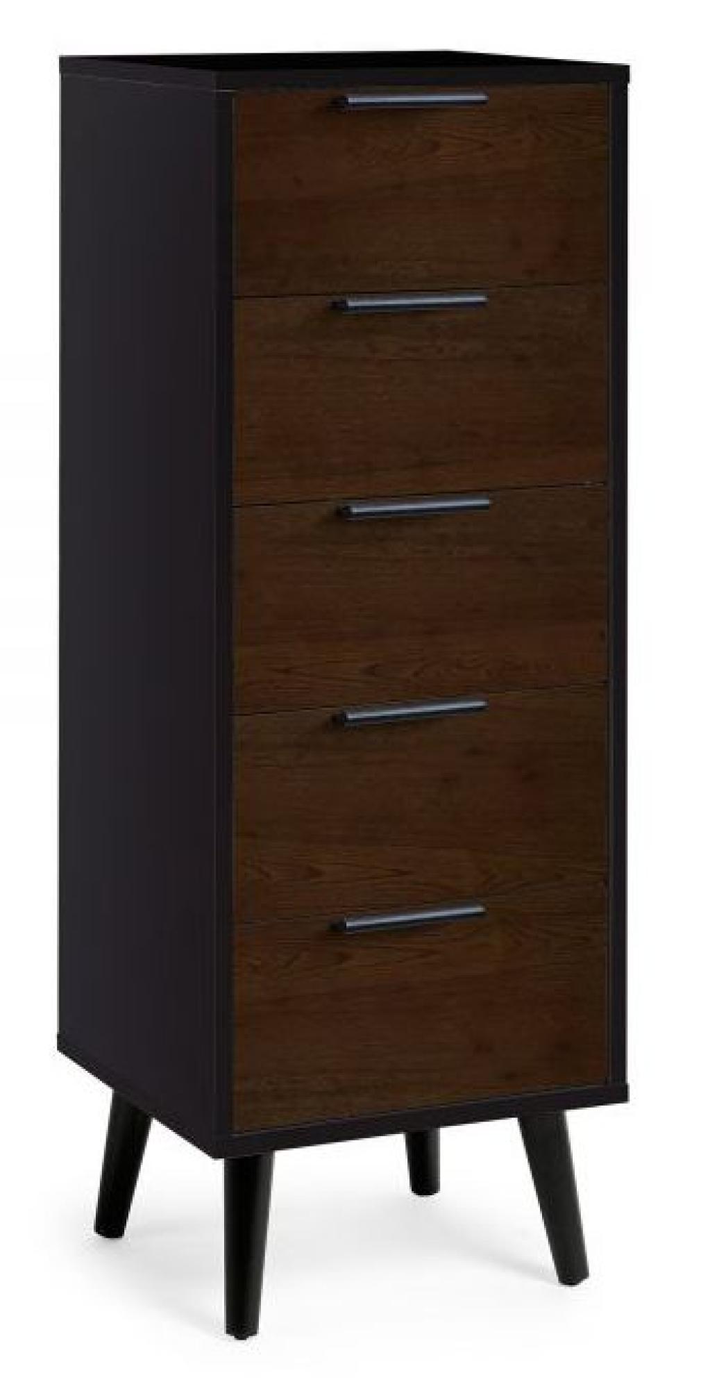 Product photograph of Alba Black And Walnut 5 Drawer Narrow Chest from Choice Furniture Superstore.