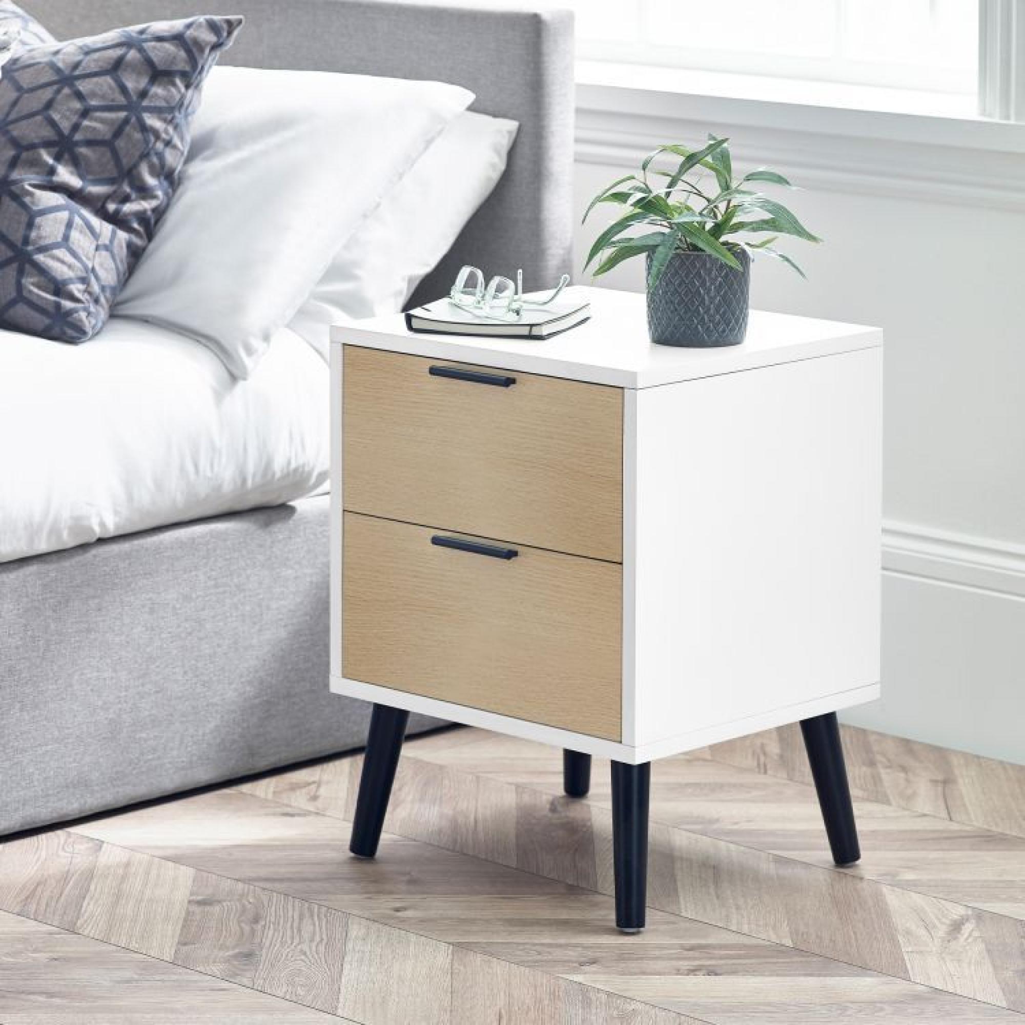 Product photograph of Alba White And Oak 2 Drawer Bedside Cabinet from Choice Furniture Superstore.