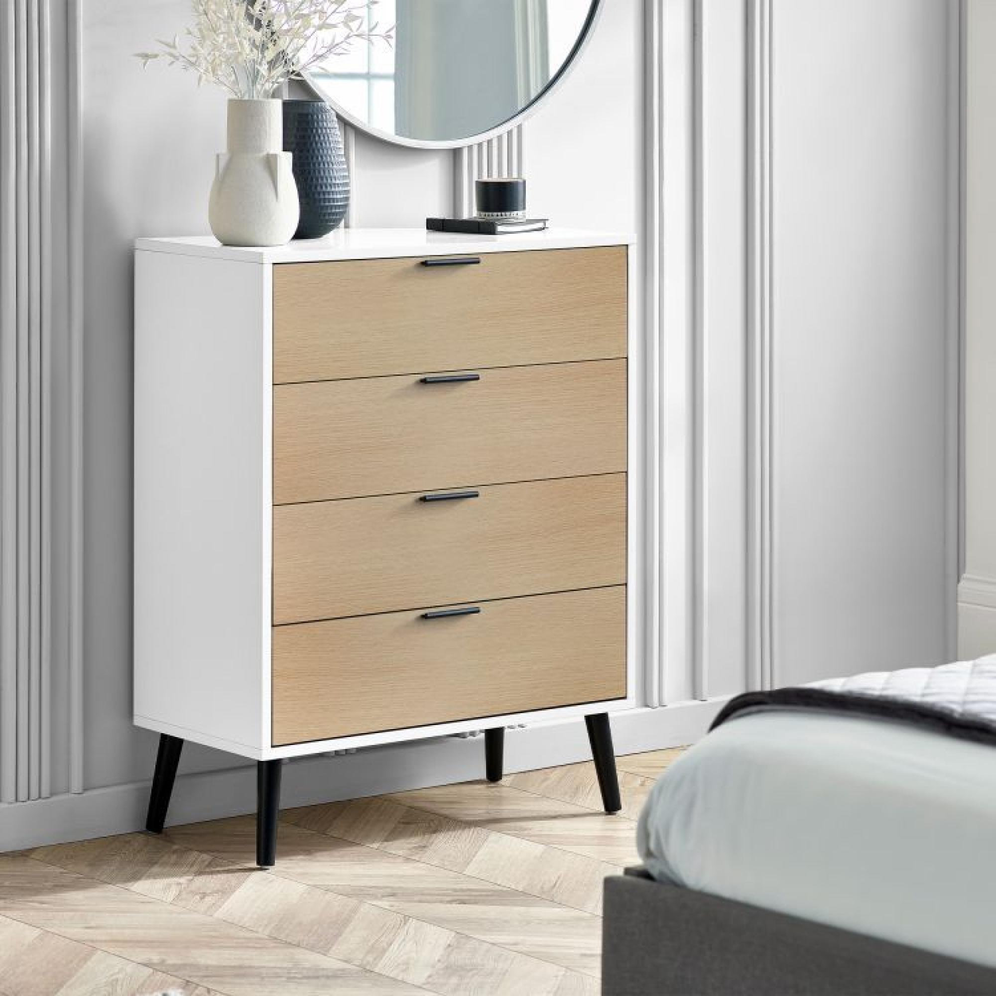 Product photograph of Alba White And Oak 4 Drawer Chest from Choice Furniture Superstore.