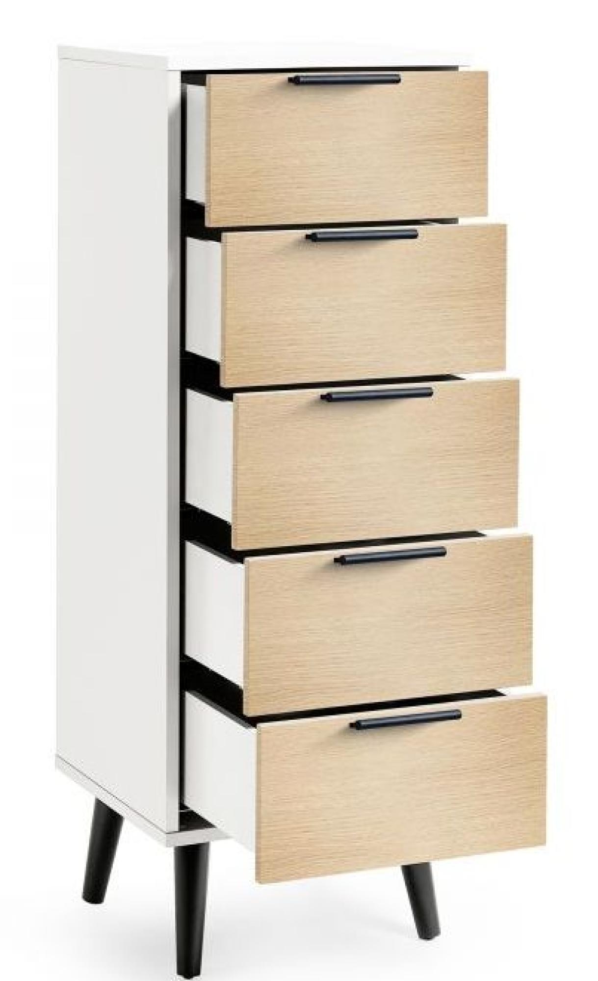 Product photograph of Alba White And Oak 5 Drawer Narrow Chest from Choice Furniture Superstore.