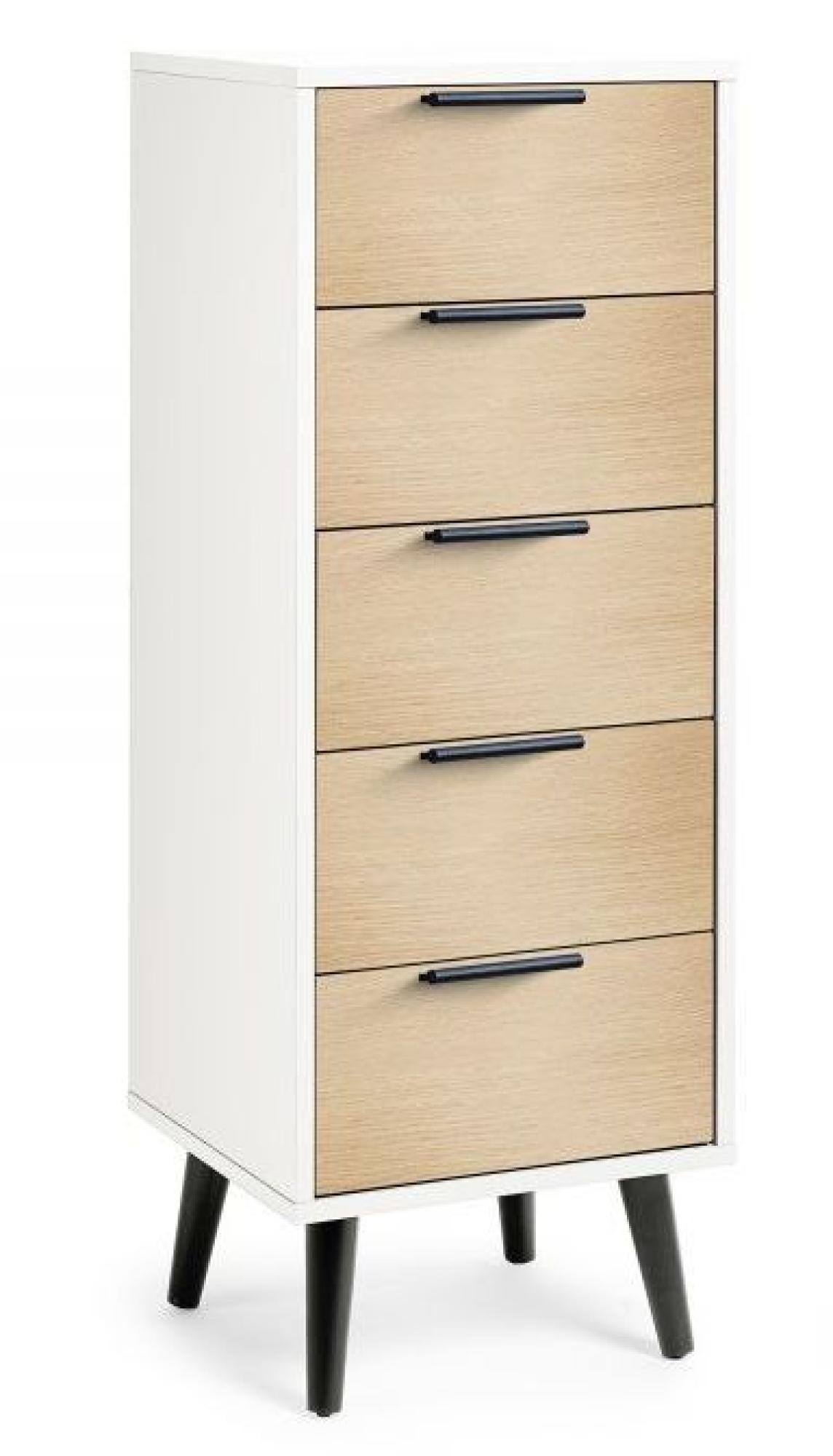 Product photograph of Alba White And Oak 5 Drawer Narrow Chest from Choice Furniture Superstore.