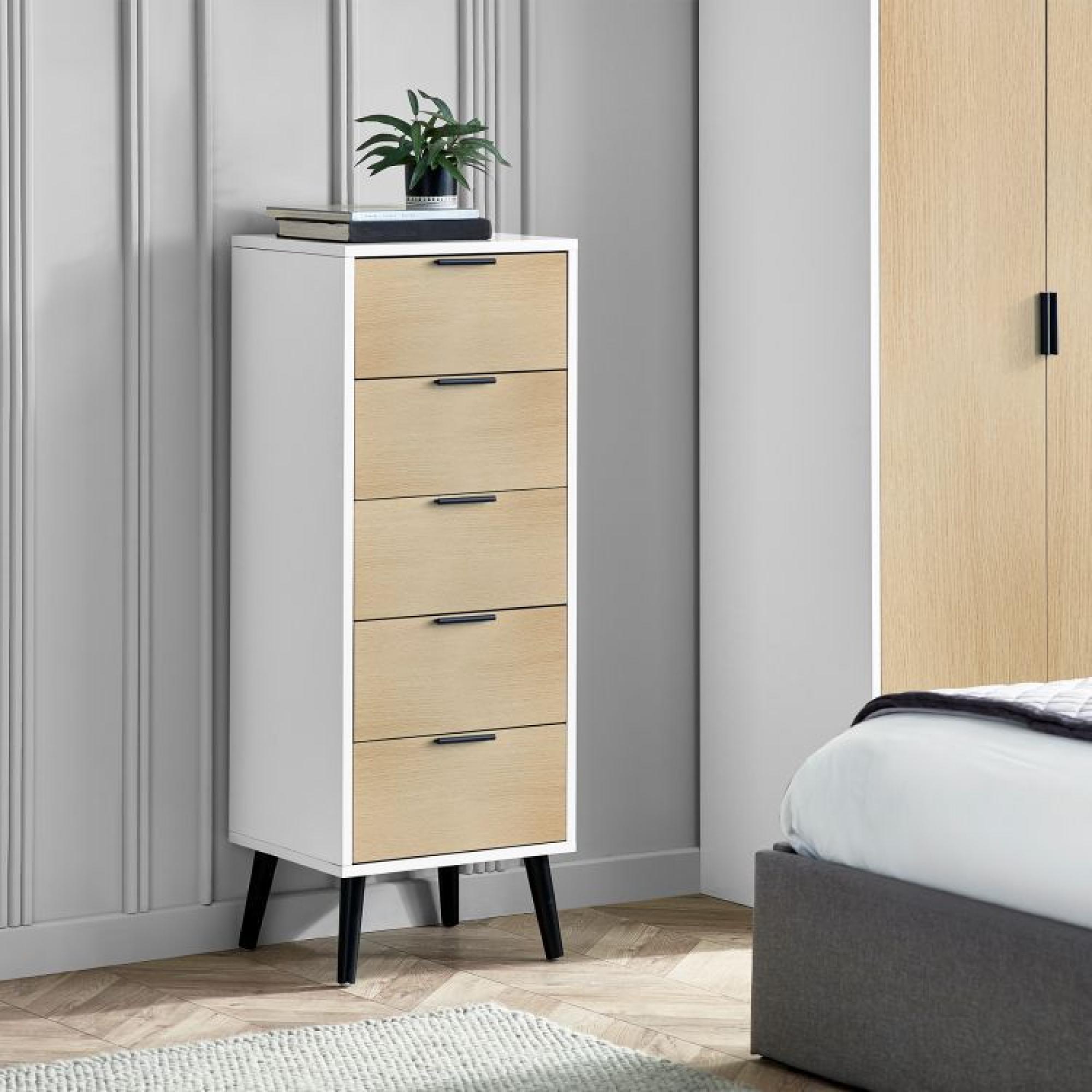 Product photograph of Alba White And Oak 5 Drawer Narrow Chest from Choice Furniture Superstore.