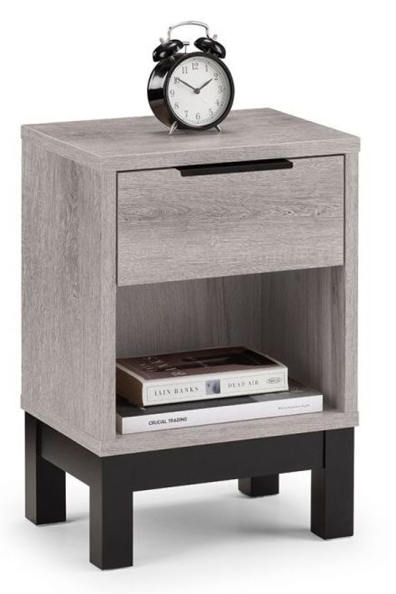 Product photograph of Bali Grey Oak 1 Drawer Bedside Cabinet from Choice Furniture Superstore.