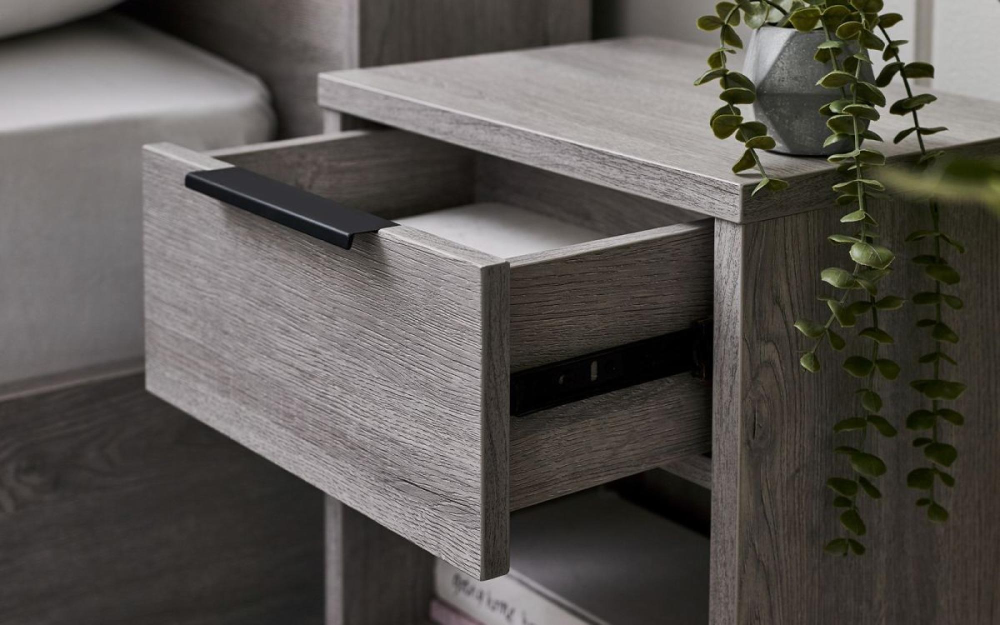 Product photograph of Bali Grey Oak 1 Drawer Bedside Cabinet from Choice Furniture Superstore.