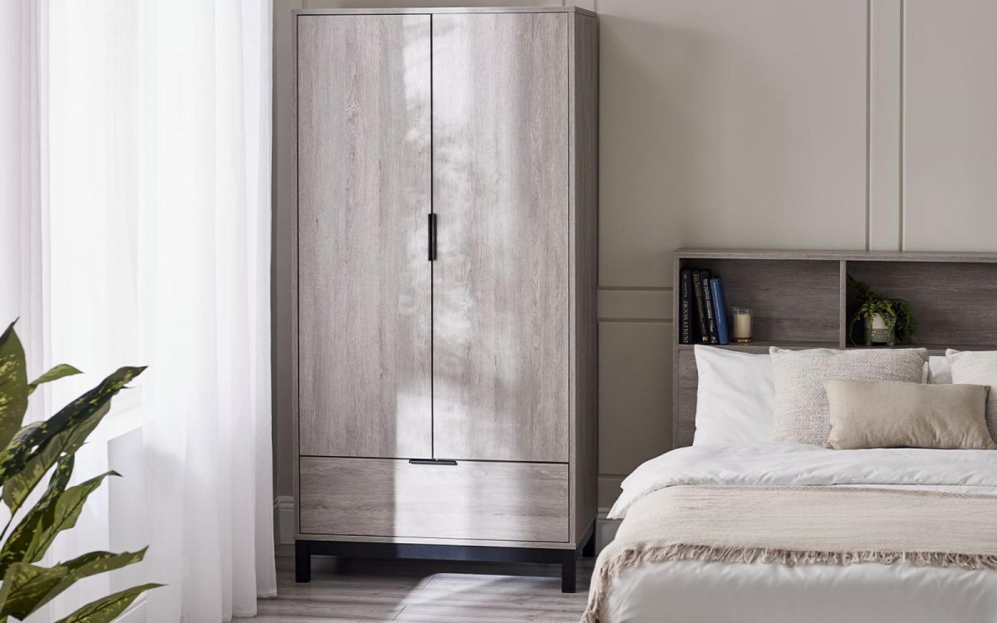 Product photograph of Bali Grey Oak 2 Door 1 Drawer Double Wardrobe from Choice Furniture Superstore.