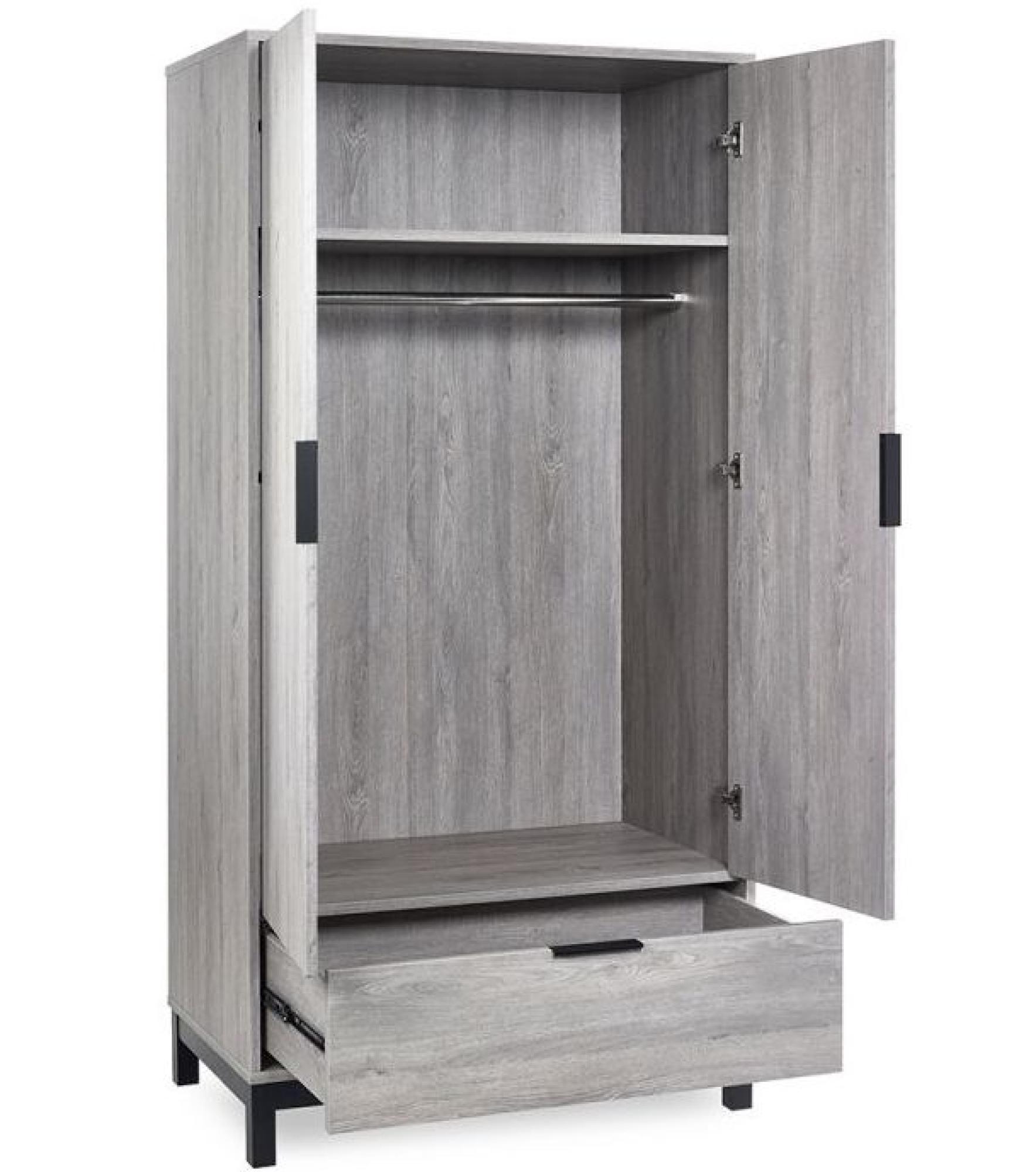 Product photograph of Bali Grey Oak 2 Door 1 Drawer Double Wardrobe from Choice Furniture Superstore.