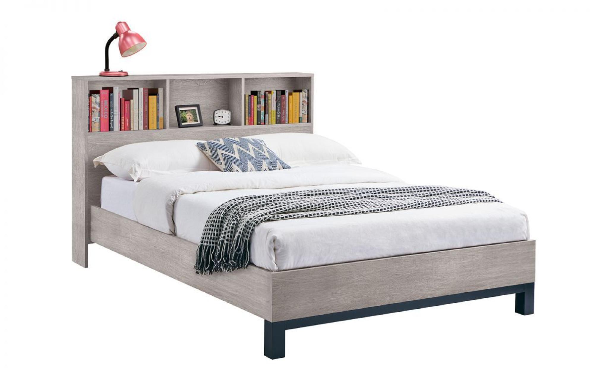 Product photograph of Bali Grey Oak Bed With Bookcase - Sizes Available from Choice Furniture Superstore.