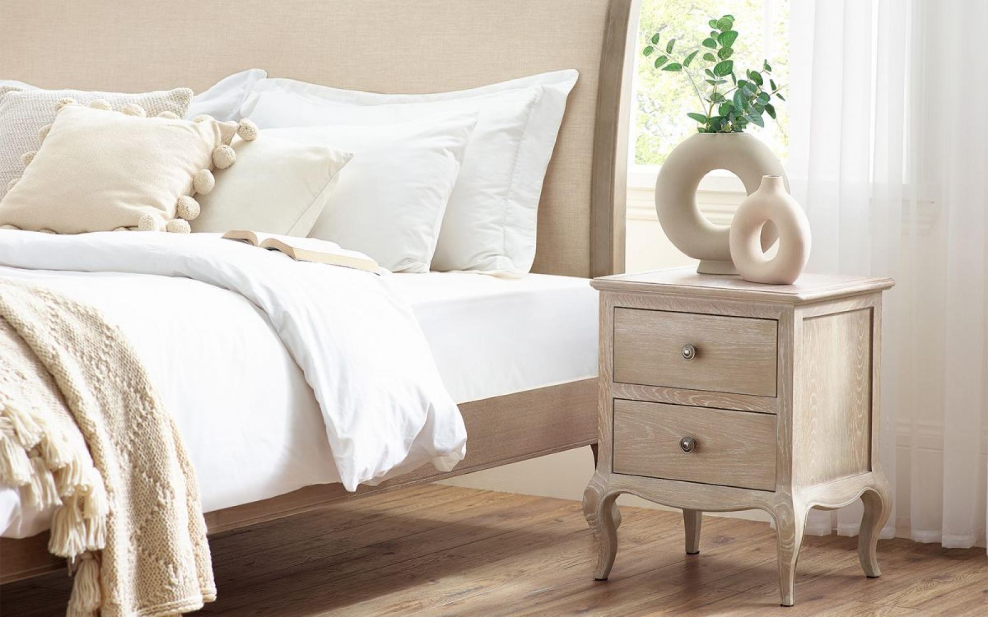 Product photograph of Camille Oak French Style 2 Drawer Bedside Cabinet from Choice Furniture Superstore.