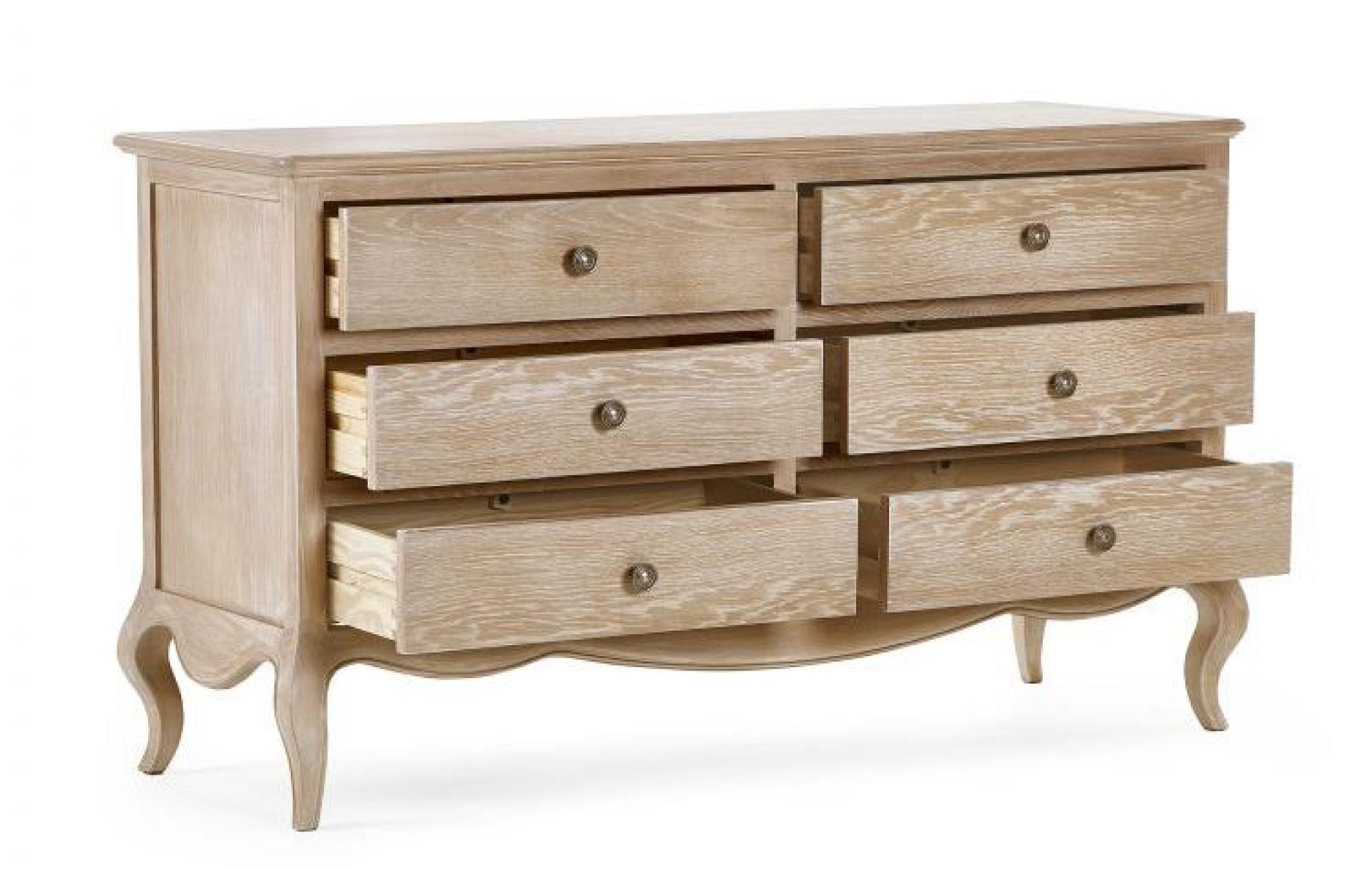 Product photograph of Camille Oak French Style 6 Drawer Wide Chest from Choice Furniture Superstore.