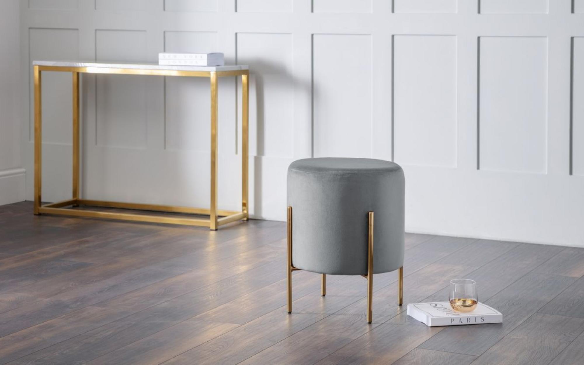 Product photograph of Harrogate Grey Round Fabric Upholstered Stool from Choice Furniture Superstore.
