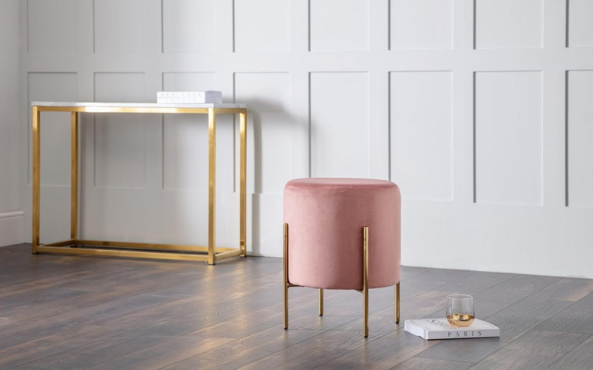 Product photograph of Harrogate Pink Round Fabric Upholstered Stool from Choice Furniture Superstore.