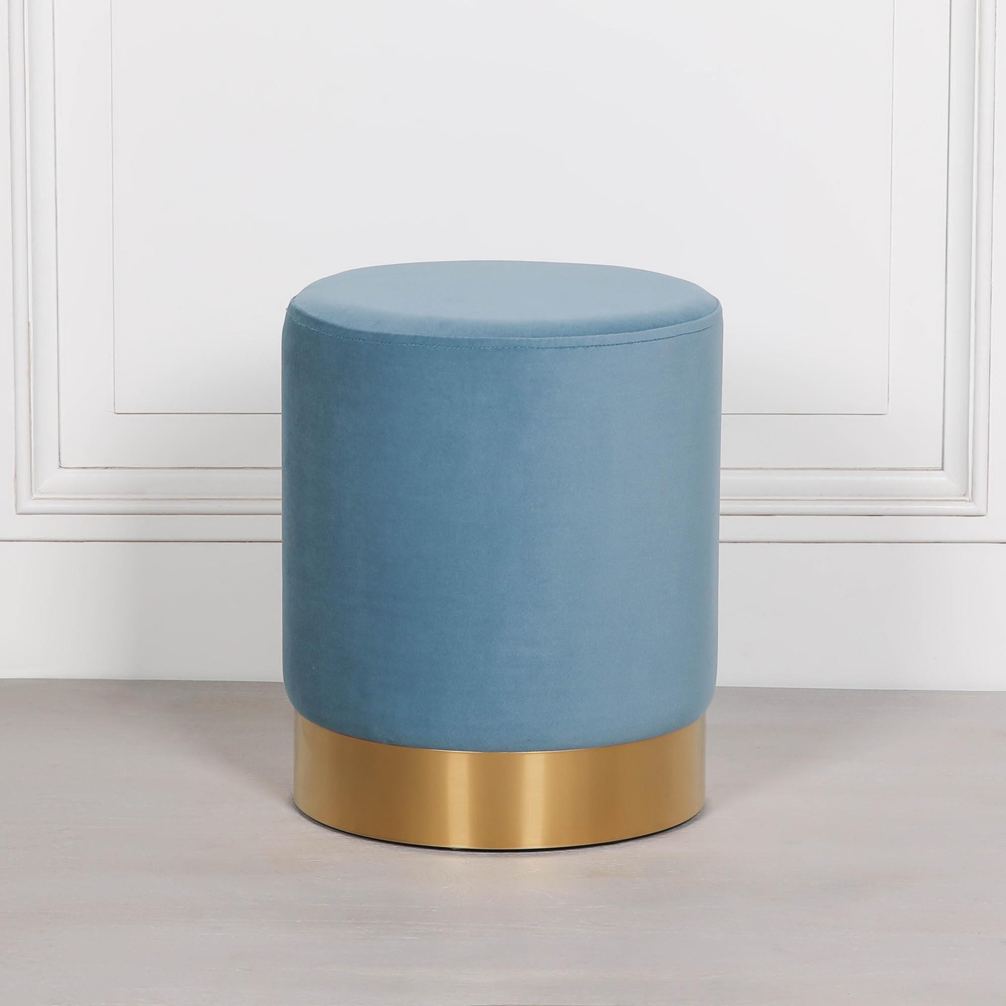 Product photograph of Ocean Blue Velvet Fabric Round Stool from Choice Furniture Superstore.