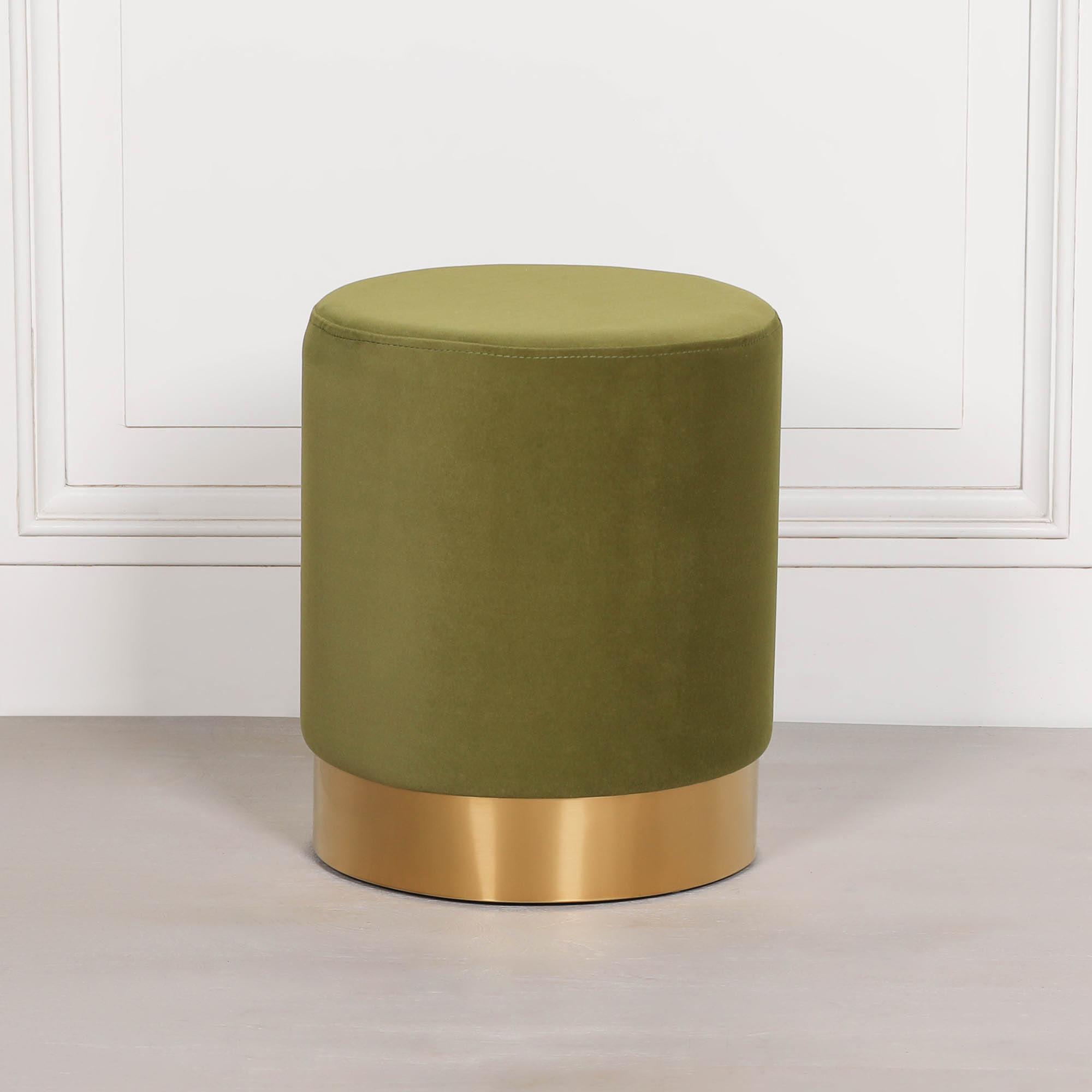 Product photograph of Olive Green Velvet Fabric Round Stool from Choice Furniture Superstore.