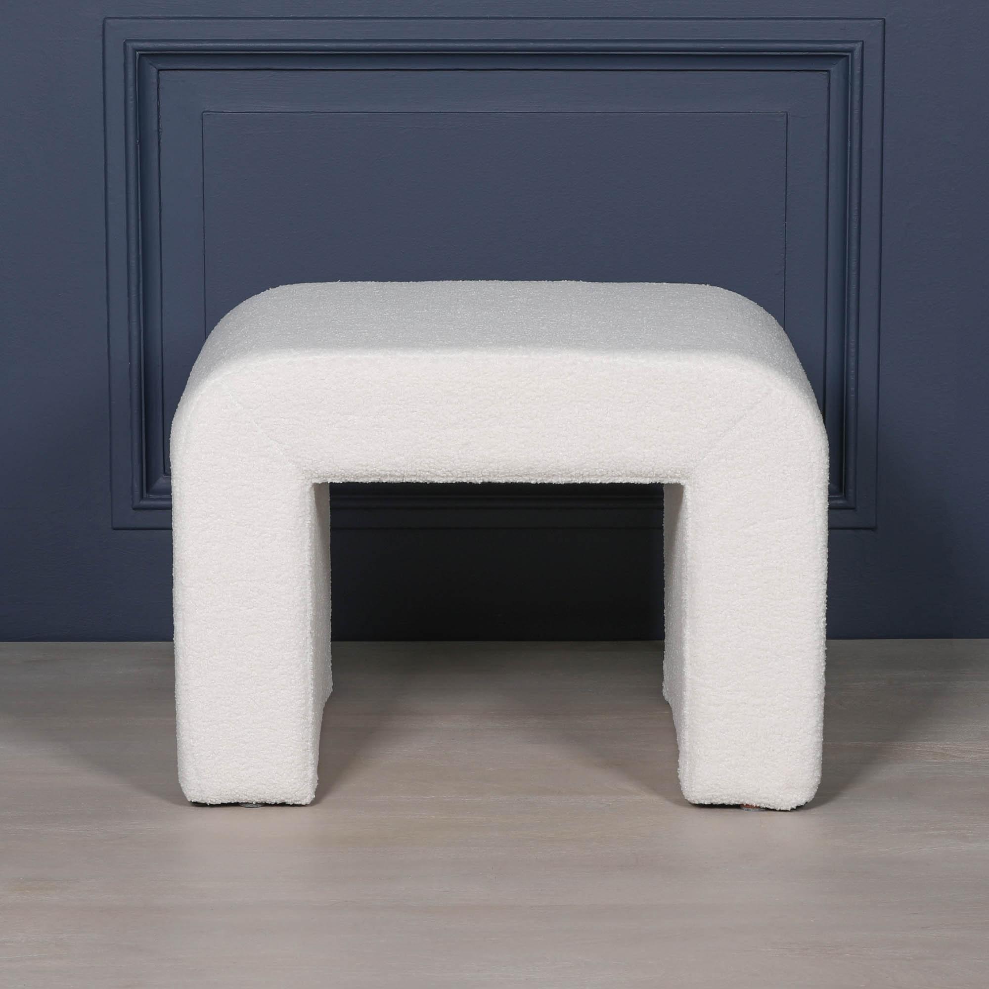 Product photograph of White Boucle Upholstered Arch Stool from Choice Furniture Superstore.