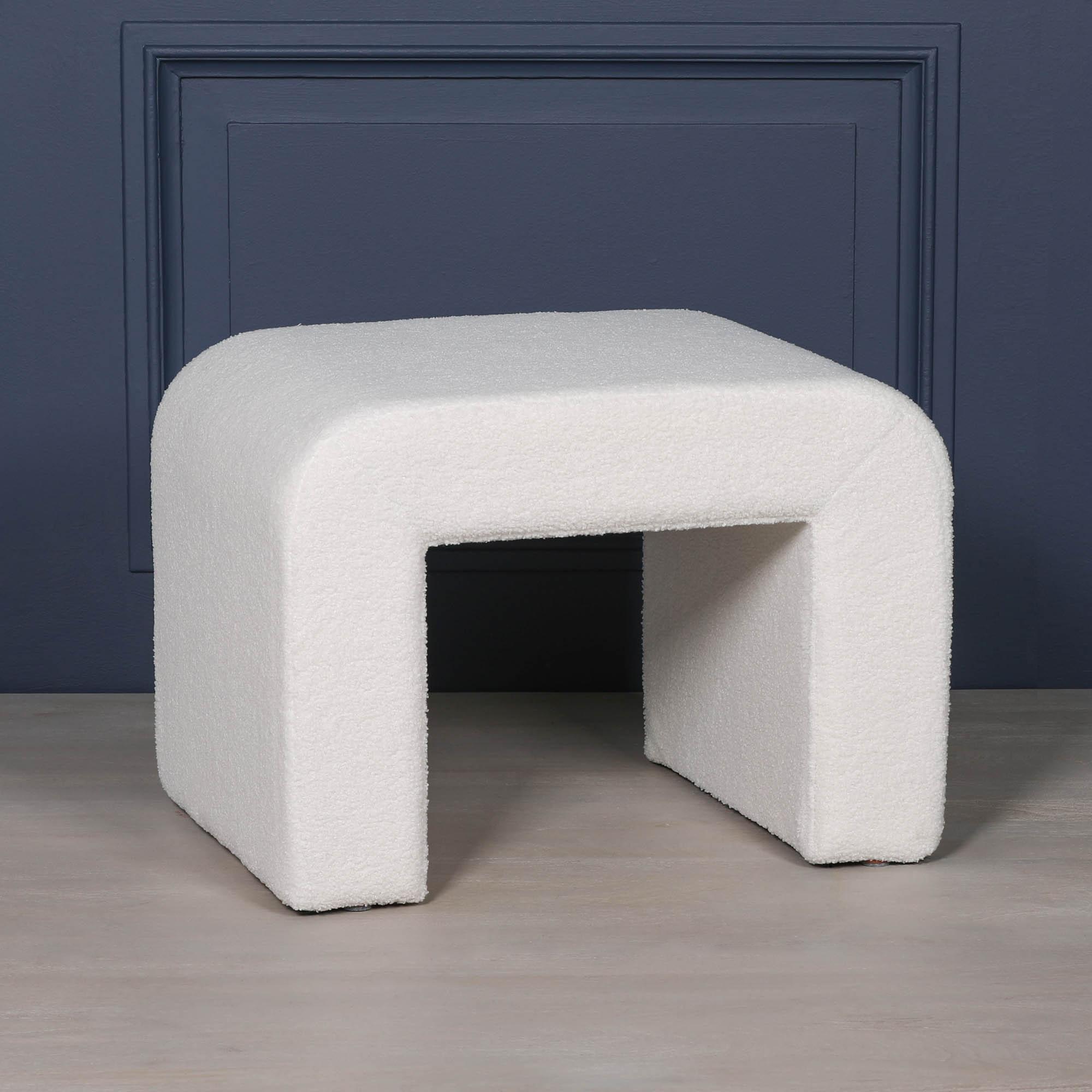 Product photograph of White Boucle Upholstered Arch Stool from Choice Furniture Superstore.