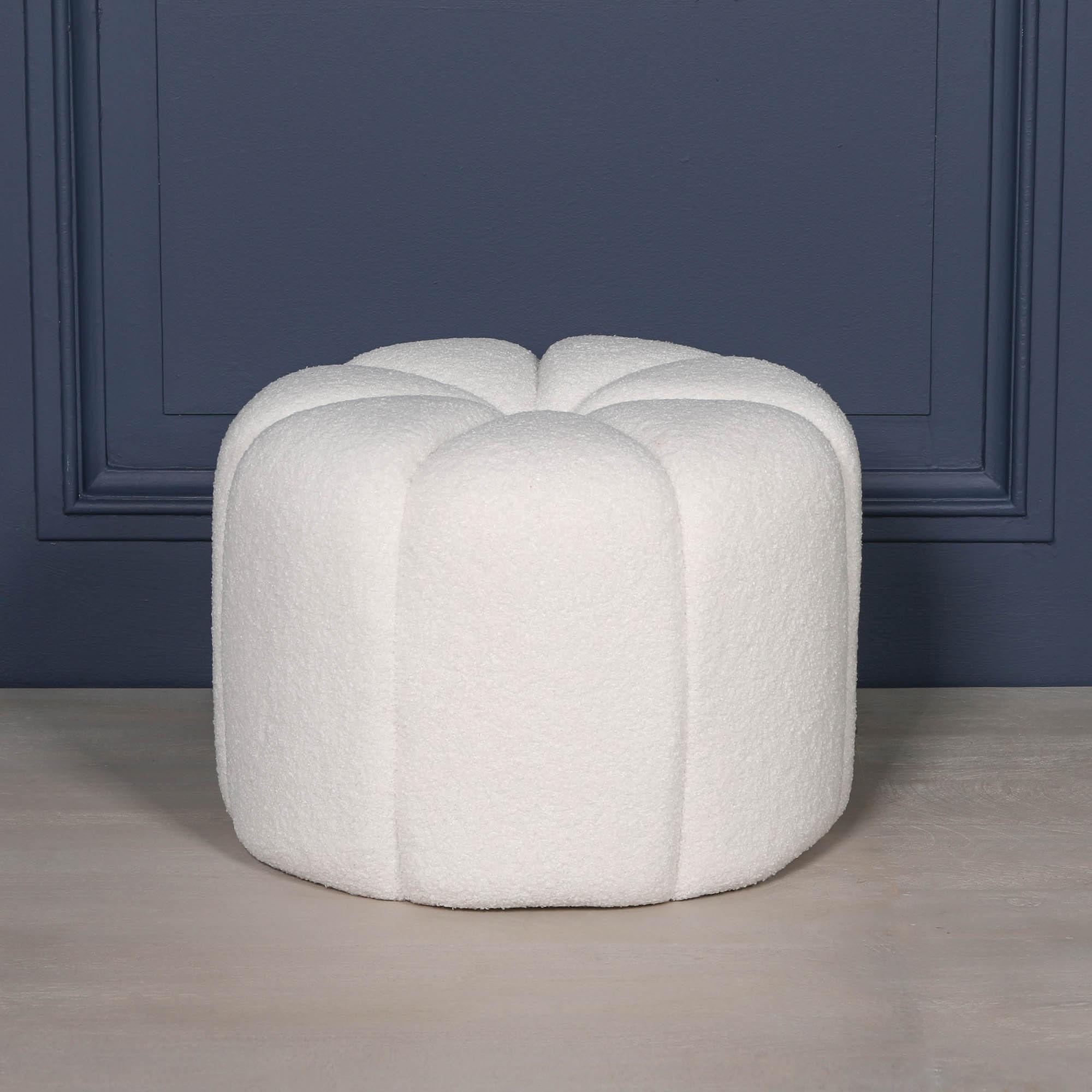 Product photograph of White Boucle Fabric Petal Round Stool from Choice Furniture Superstore.