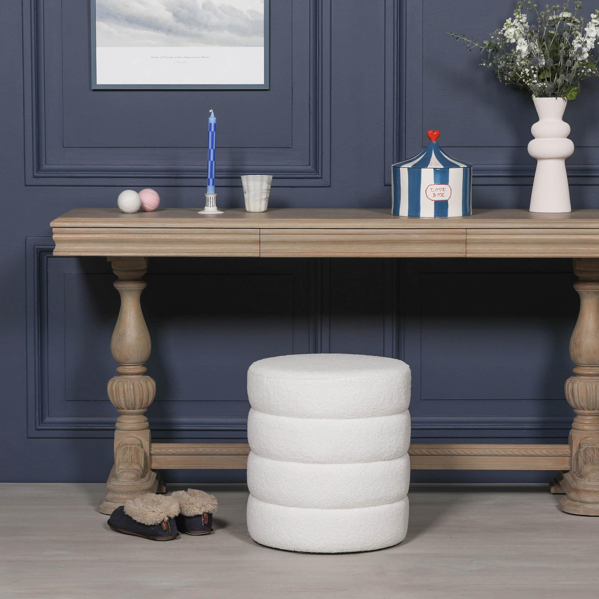 Product photograph of White Boucle Fabric Beehive Round Stool from Choice Furniture Superstore.