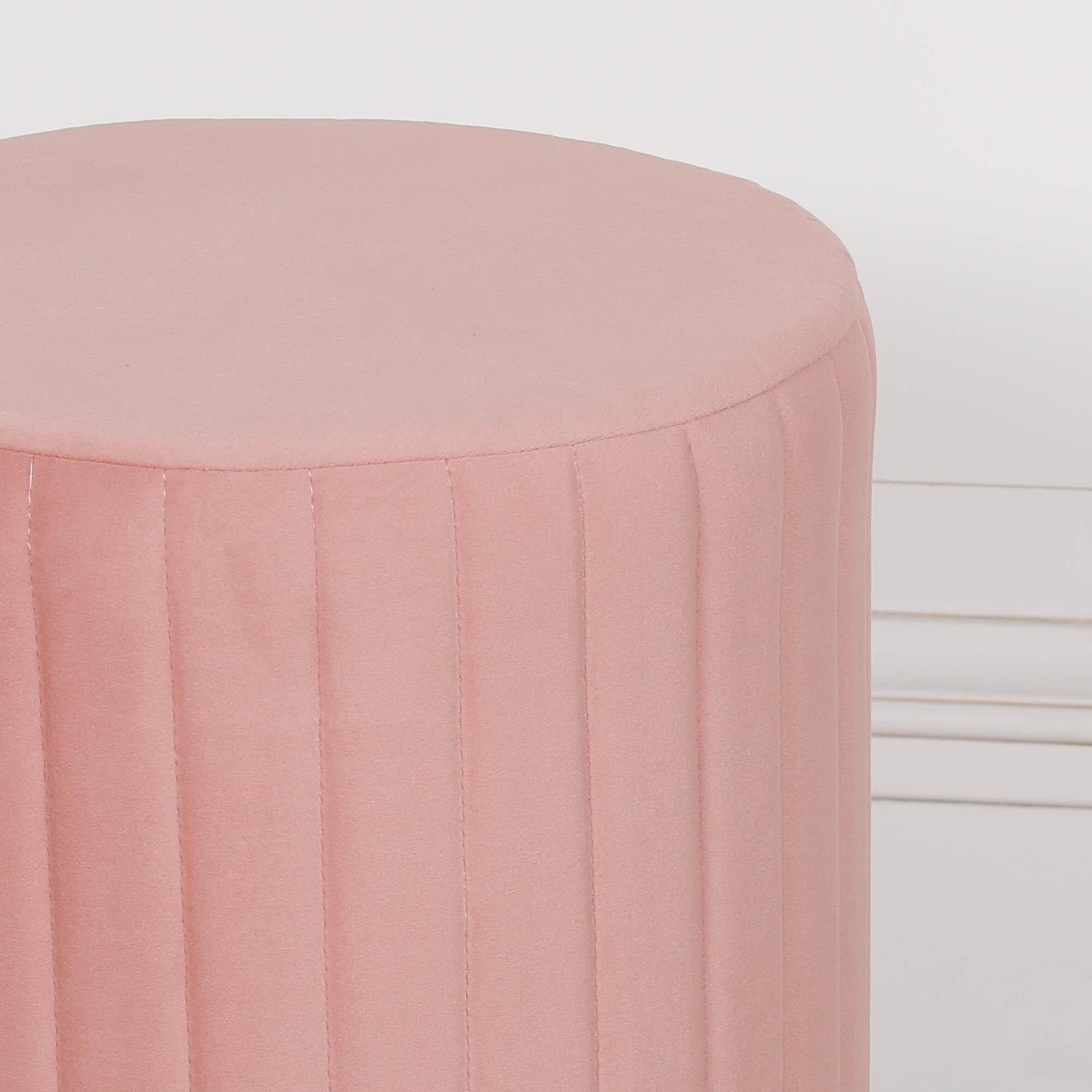 Product photograph of Pink Velvet Fabric Ribbed Round Stool from Choice Furniture Superstore.