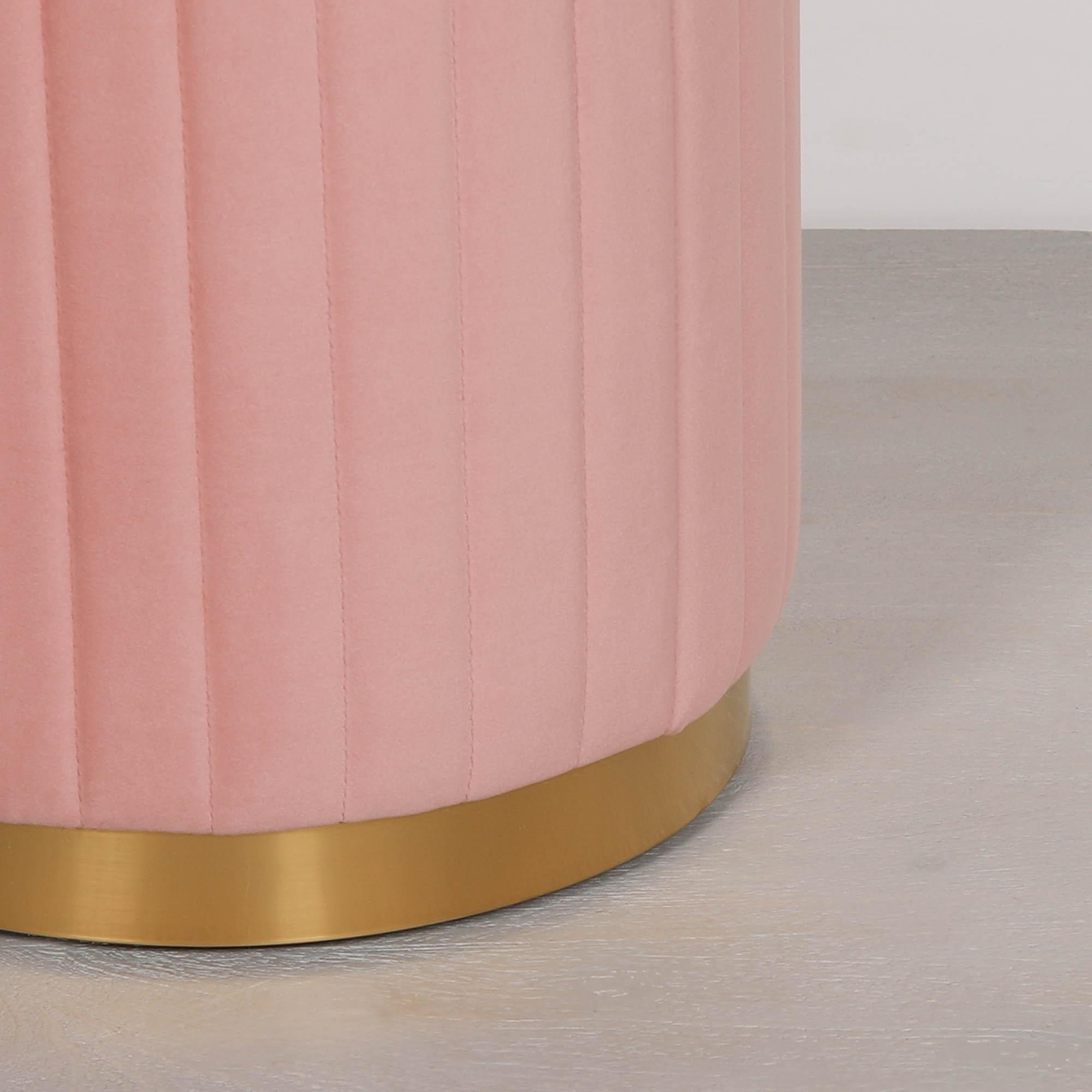 Product photograph of Pink Velvet Fabric Ribbed Round Stool from Choice Furniture Superstore.