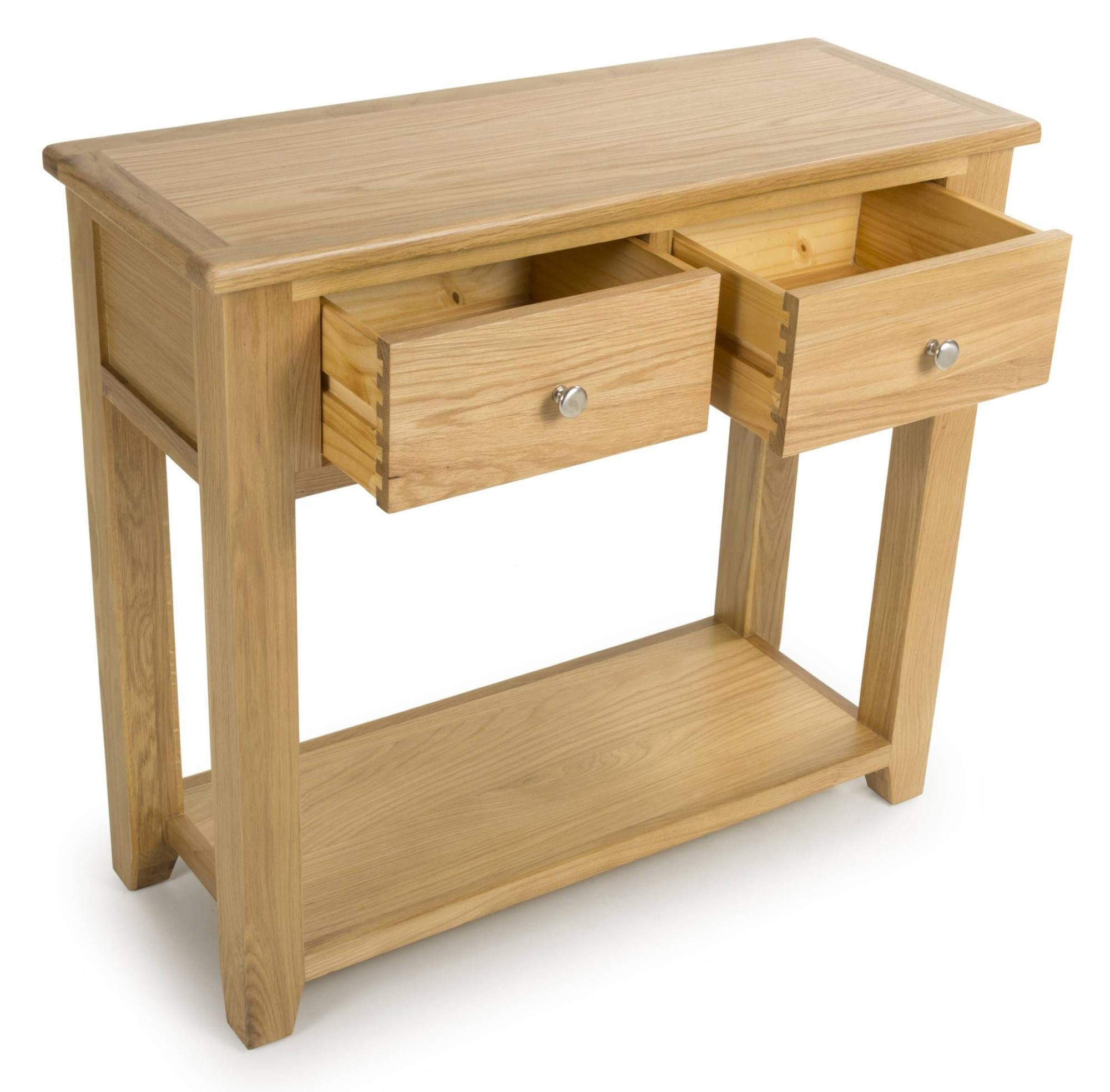 Product photograph of Madrid Oak 2 Drawer Console Table from Choice Furniture Superstore.