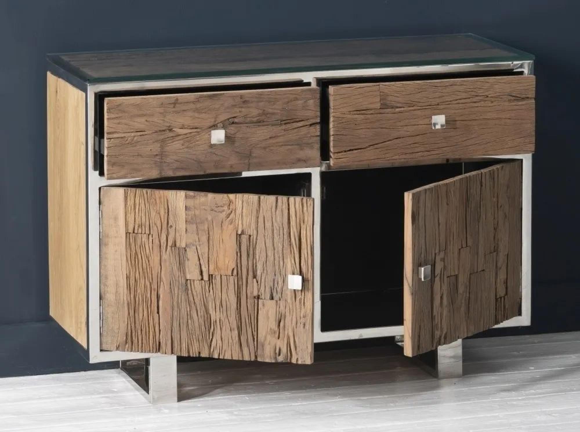 Product photograph of Clearance - Railway Sleeper Gass Top 105cm Small Sideboard - 2 Doors from Choice Furniture Superstore.