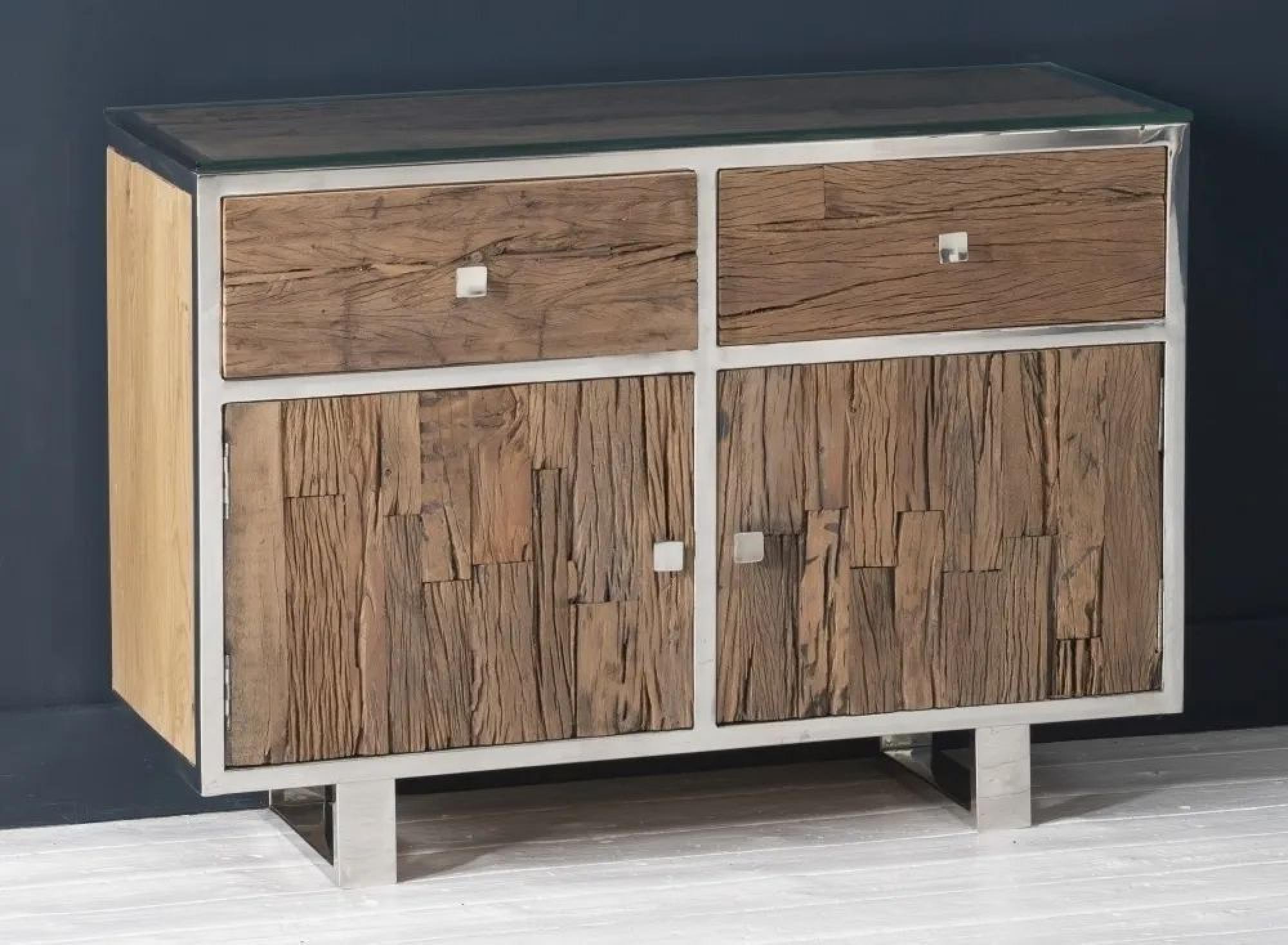 Product photograph of Clearance - Railway Sleeper Gass Top 105cm Small Sideboard - 2 Doors from Choice Furniture Superstore.