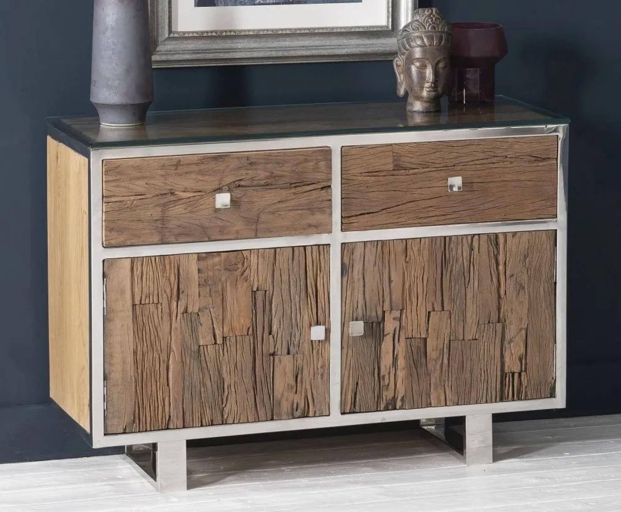 Product photograph of Clearance - Railway Sleeper Gass Top 105cm Small Sideboard - 2 Doors from Choice Furniture Superstore.