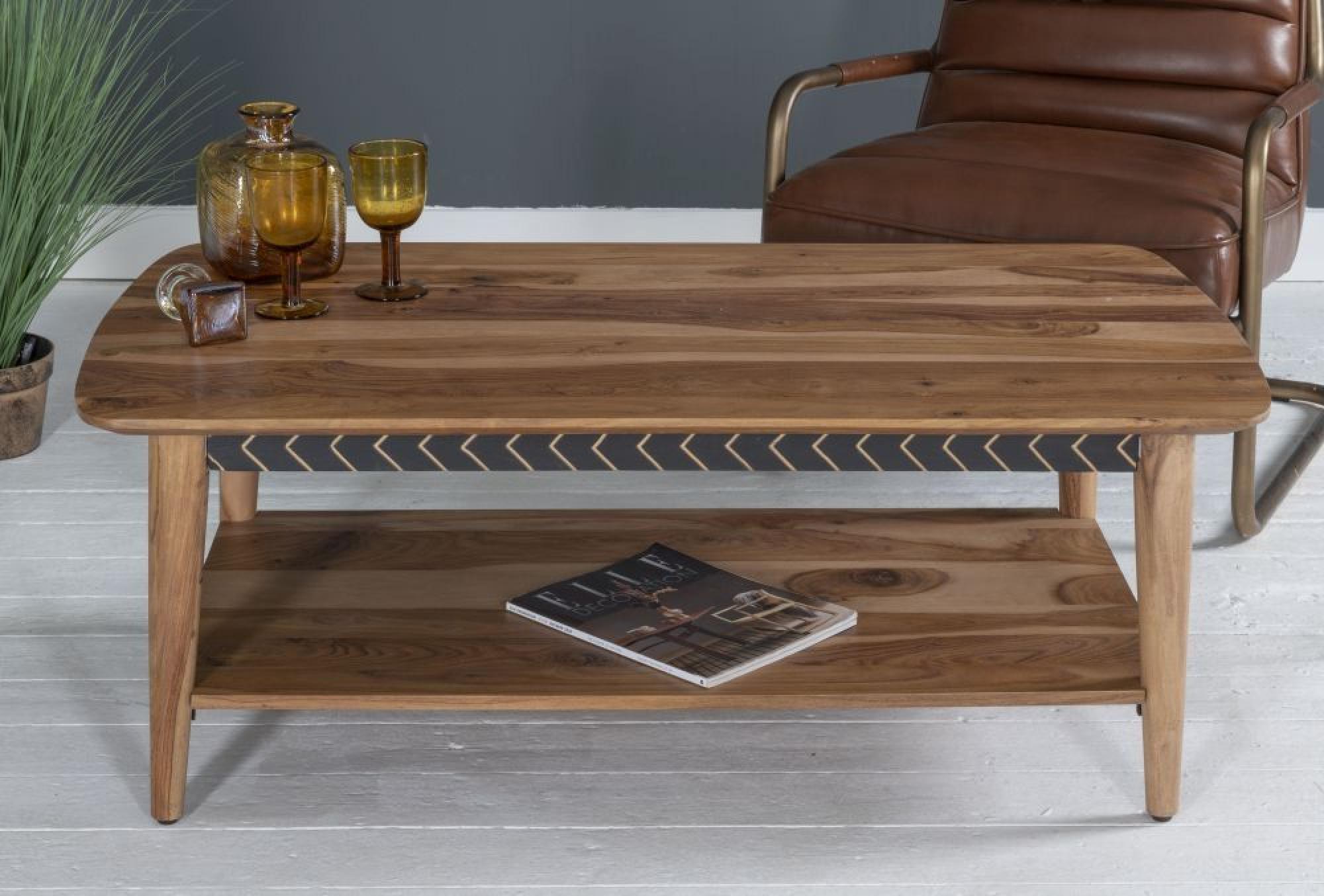 Product photograph of Clearance - Luxuria Sheesham Wood 115cm Coffee Table With Black Geometric Trim from Choice Furniture Superstore.