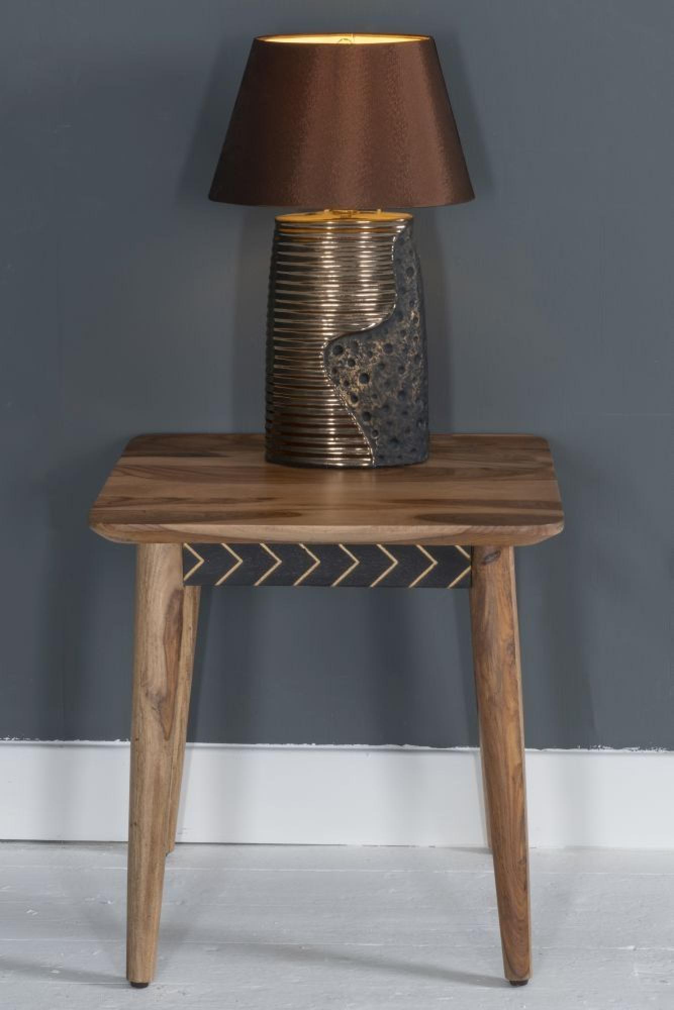 Product photograph of Clearance - Luxuria Sheesham Wood Square End Table With Black Geometric Trim - Brand New Item from Choice Furniture Superstore.