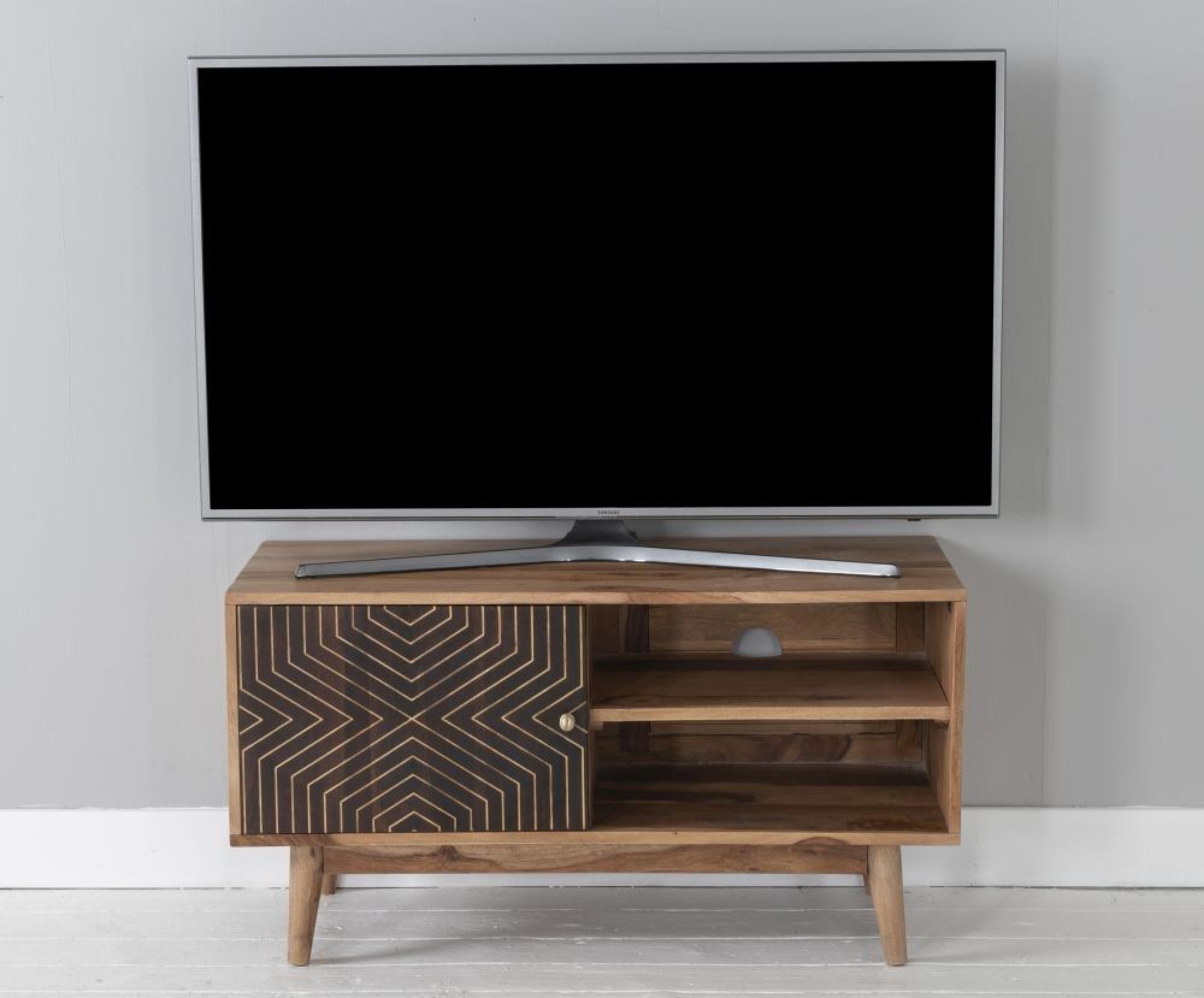 Product photograph of Clearance - Luxuria Sheesham Wood 100cm Tv Unit With Black Geometric Trim - Brand New Item from Choice Furniture Superstore.