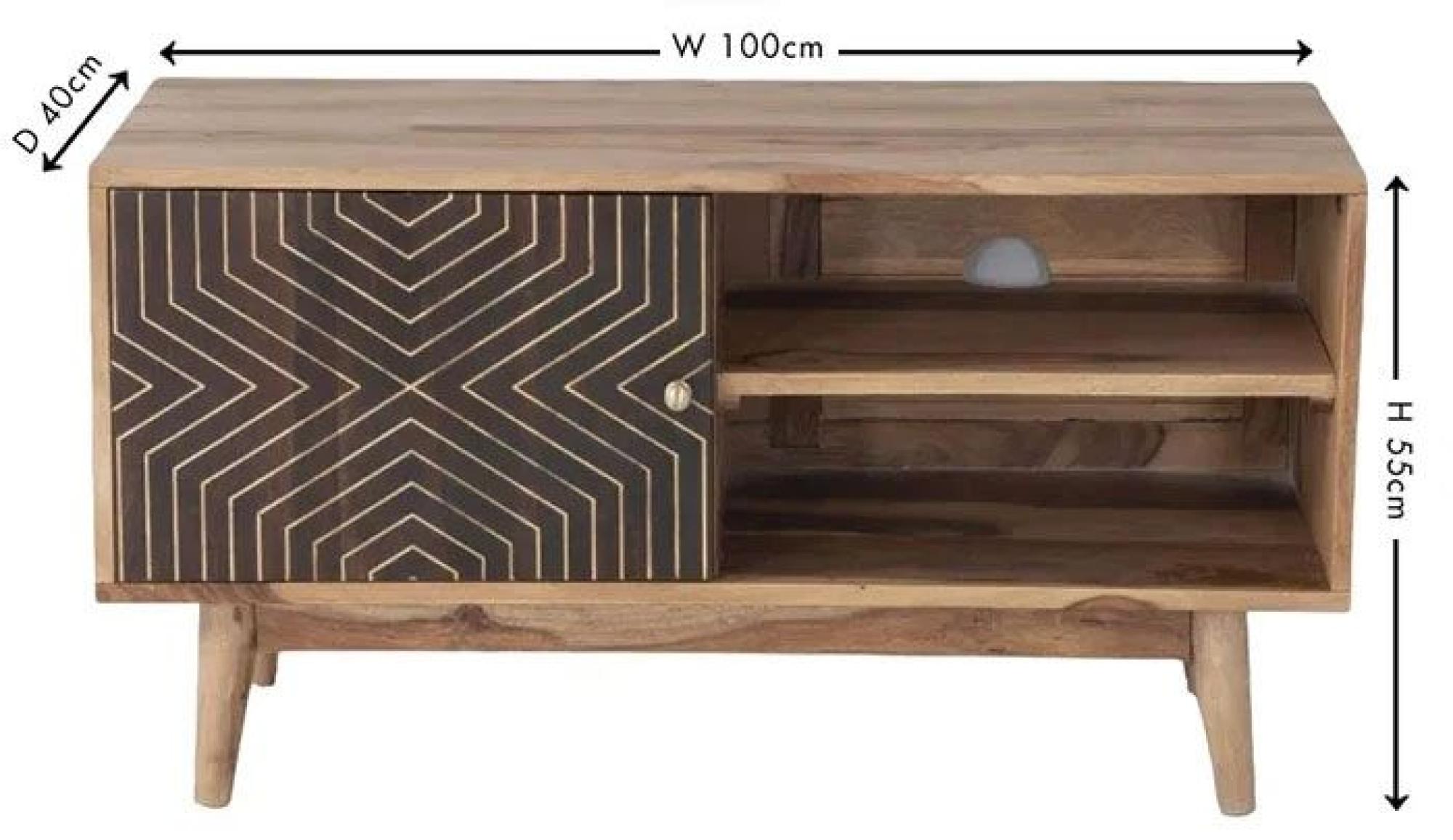 Product photograph of Clearance - Luxuria Sheesham Wood 100cm Tv Unit With Black Geometric Trim - Brand New Item from Choice Furniture Superstore.