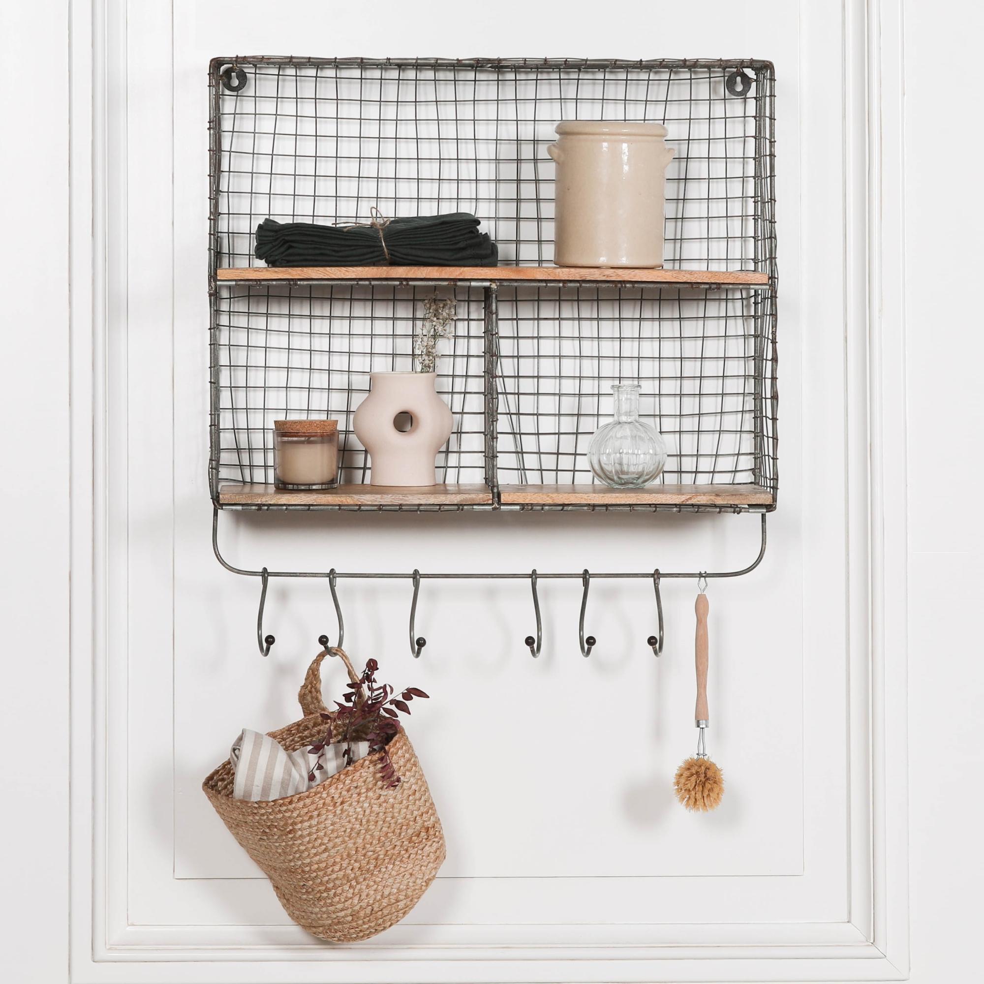 Product photograph of Wire 3 Compartment Wall Shelf Hooks from Choice Furniture Superstore.