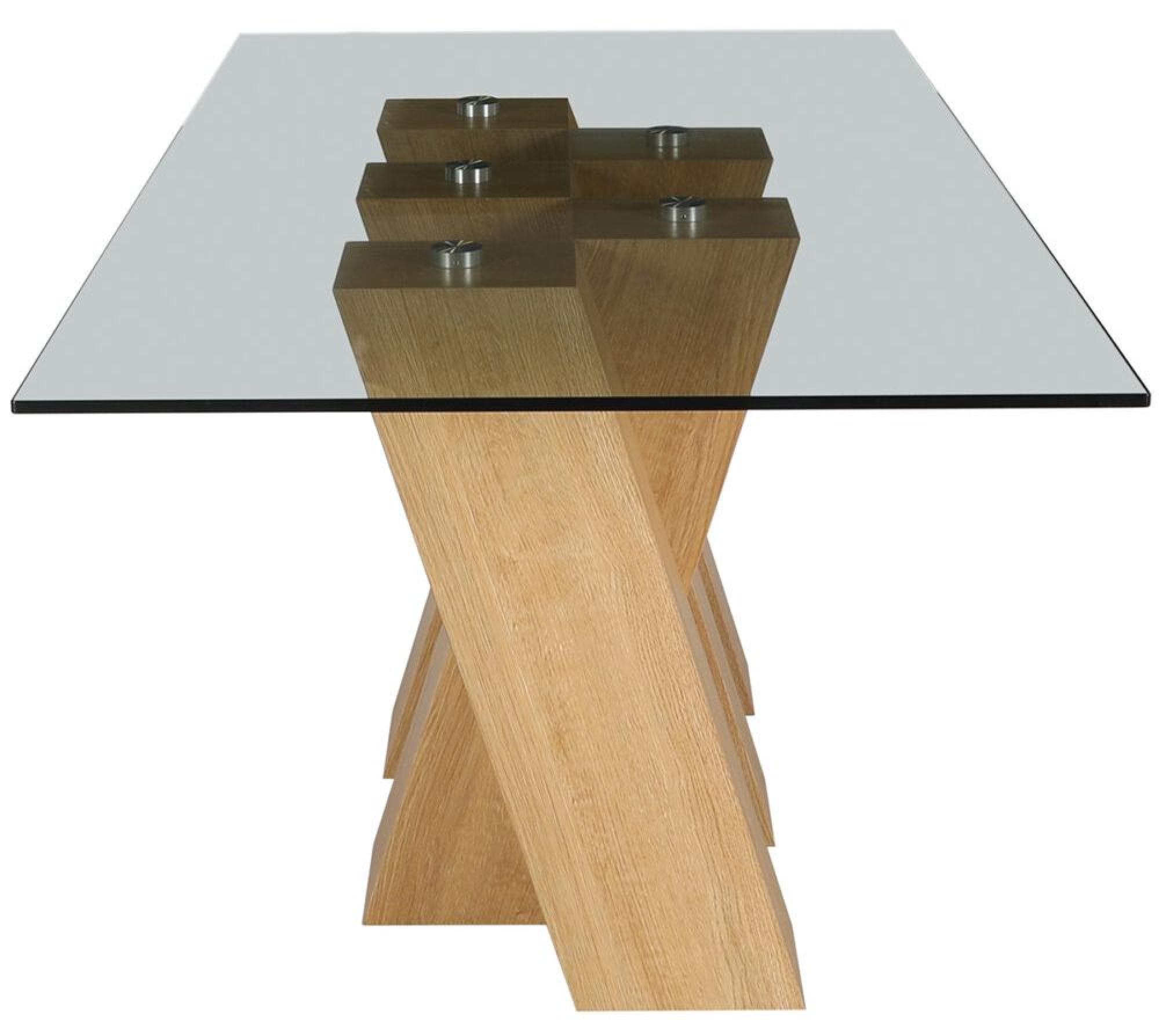 Product photograph of Newton 6 Seater Smoked Glass And Oak Effect Dining Table from Choice Furniture Superstore.