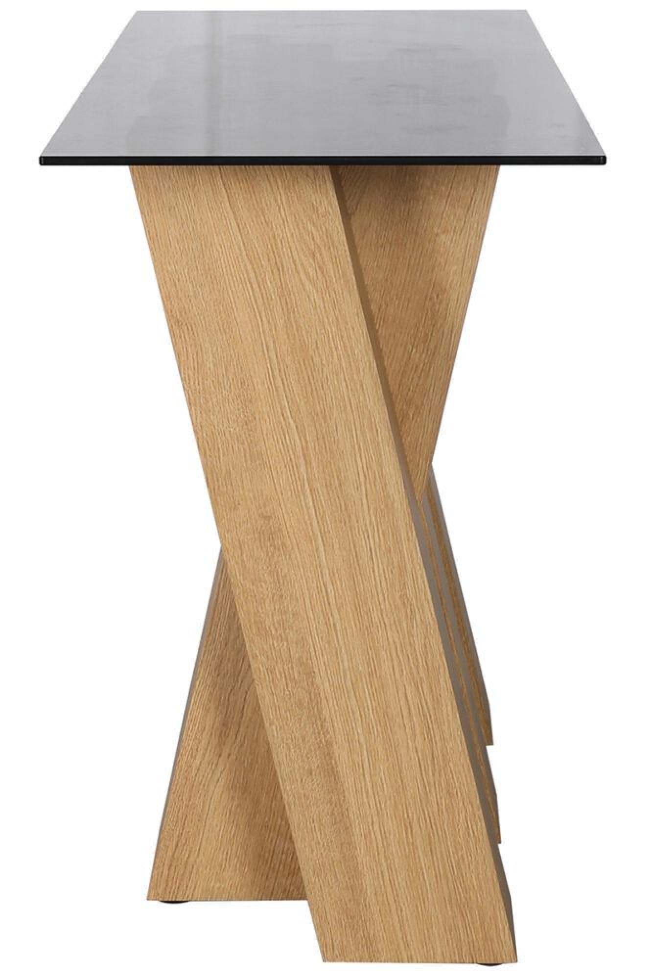 Product photograph of Newton Smoked Glass And Oak Effect Console Table from Choice Furniture Superstore.