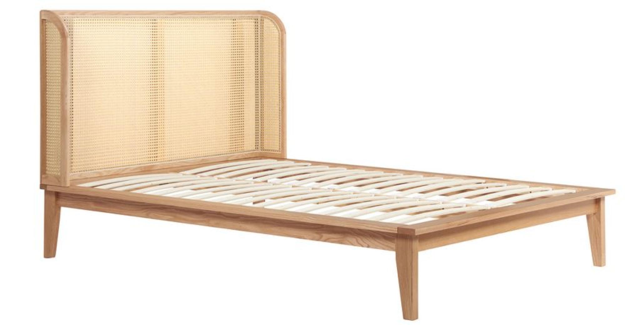 Product photograph of Astrid Oak Rattan Bed - Sizes Available from Choice Furniture Superstore.