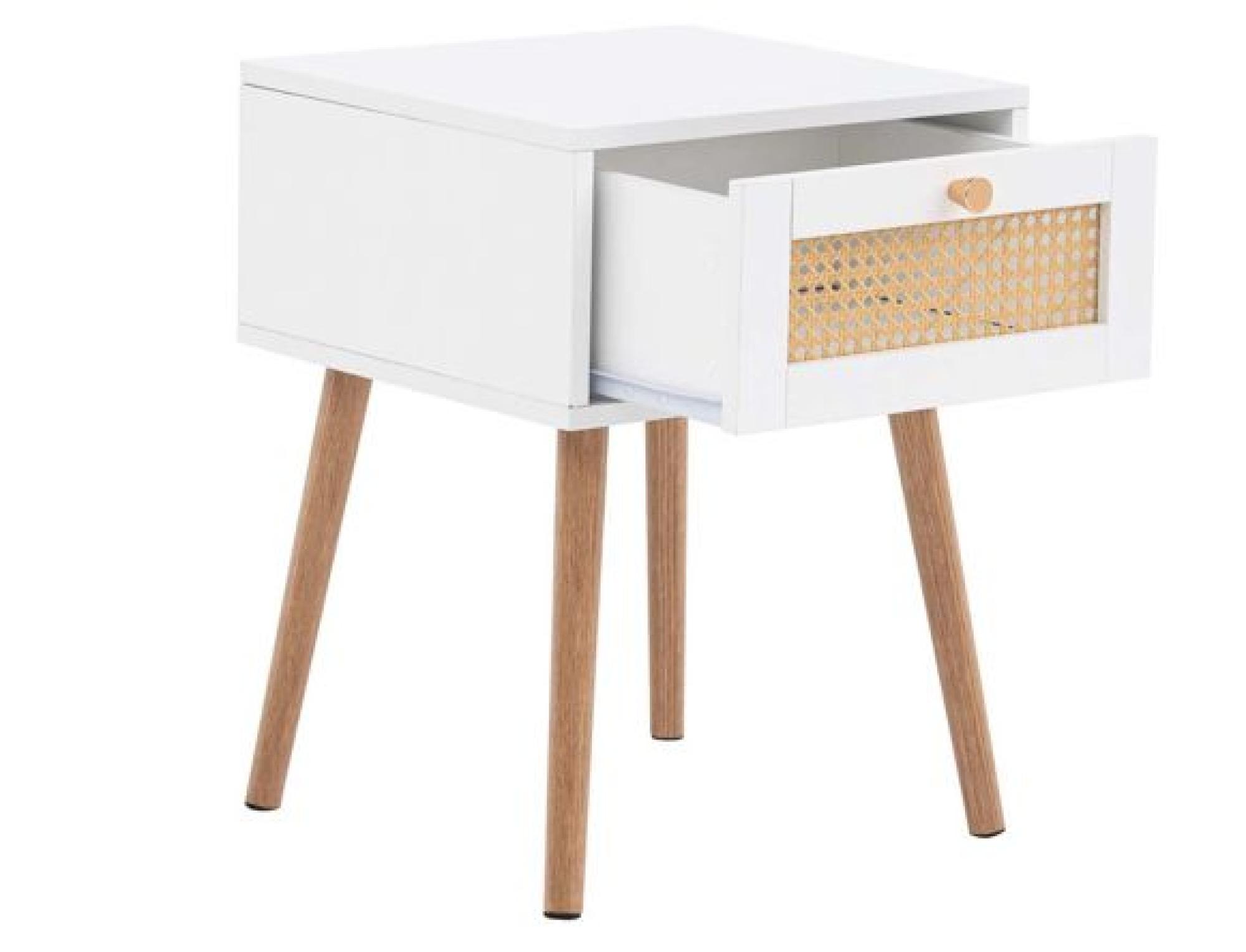 Product photograph of Croxley White And Rattan Bedside Table - 1 Drawer from Choice Furniture Superstore.