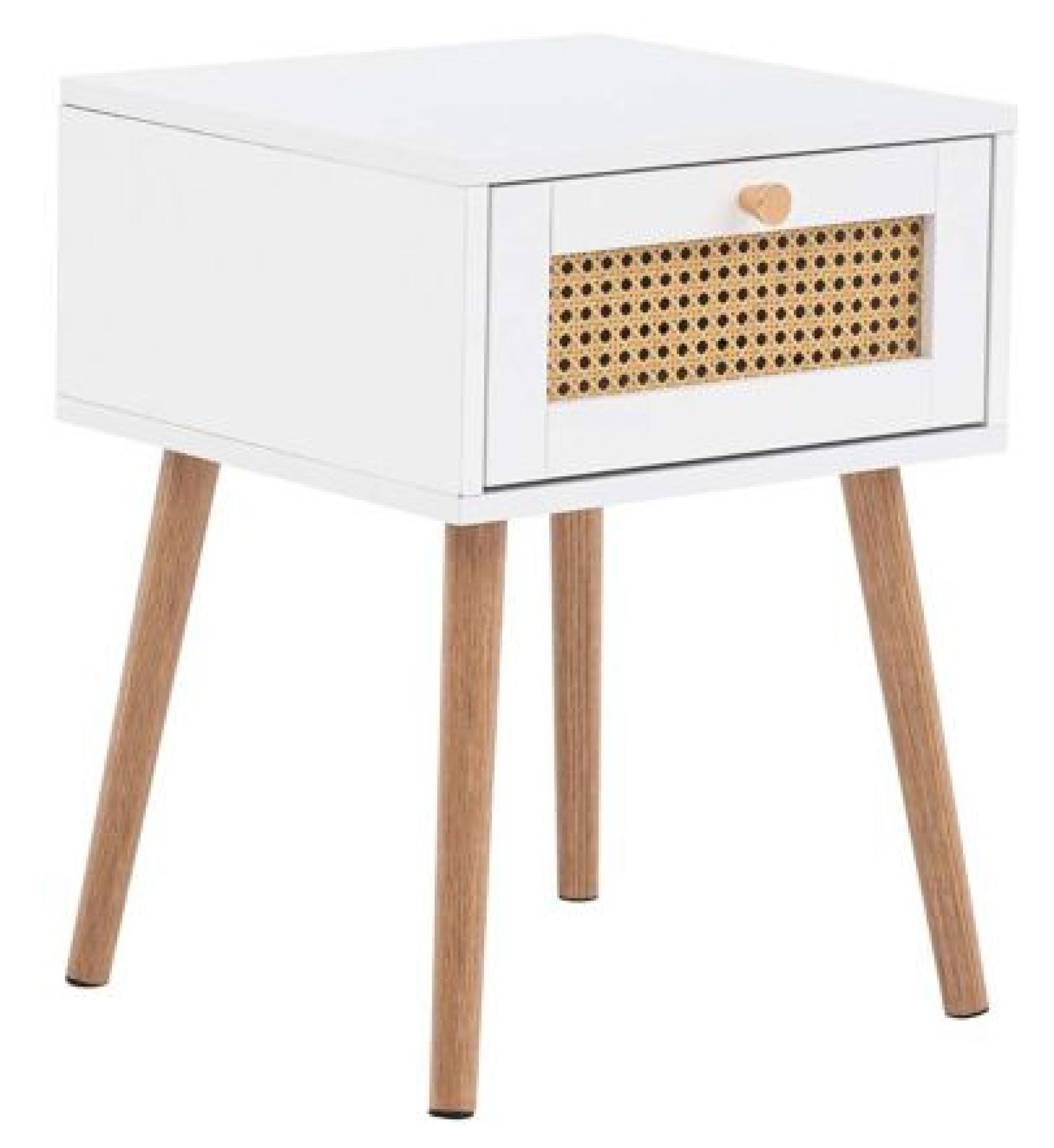 Product photograph of Croxley White And Rattan Bedside Table - 1 Drawer from Choice Furniture Superstore.