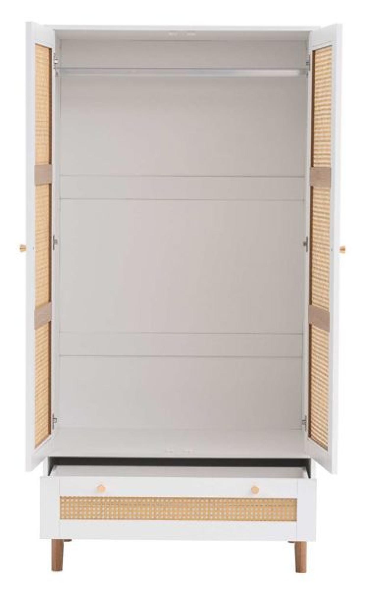 Product photograph of Croxley White And Rattan 2 Door Wardrobe - 1 Drawer from Choice Furniture Superstore.