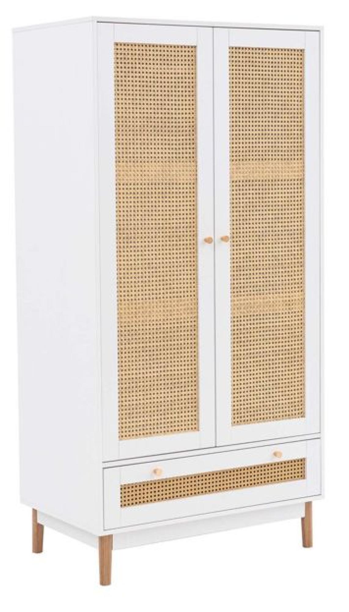 Product photograph of Croxley White And Rattan 2 Door Wardrobe - 1 Drawer from Choice Furniture Superstore.