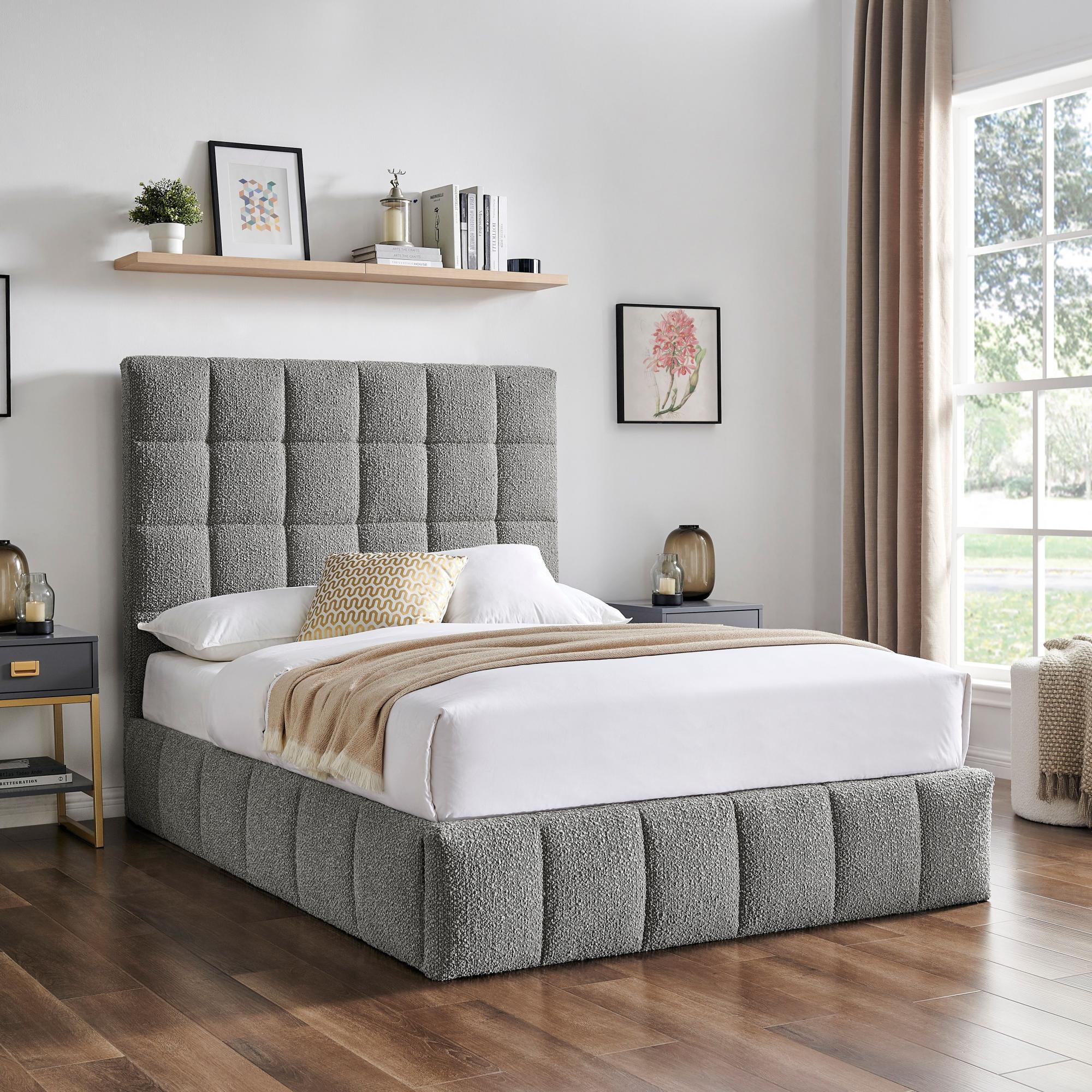 Product photograph of Starla Dove Grey Boucle Fabric Ottoman Bed - Sizes Available from Choice Furniture Superstore.