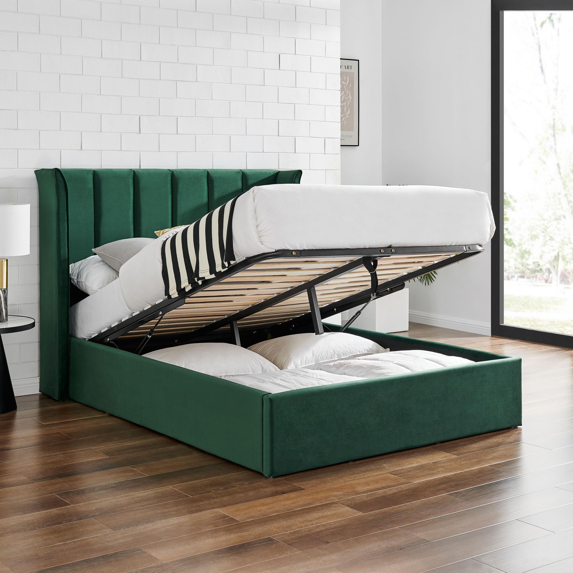 Product photograph of Polaris Emerald Green Fabric Ottoman Bed - Sizes Available from Choice Furniture Superstore.